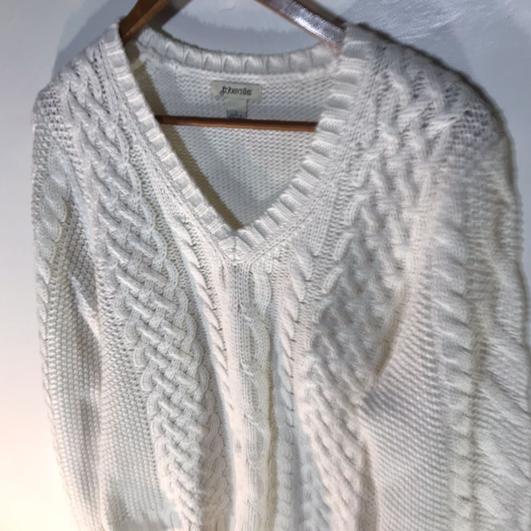 Vintage St. John's Bay Womens Sweater Pullover V-Neck Cable Knit Acrylic Ivory Size L Fall Winter Classic Size L / US 10 / IT 46 - 2 Thumbnail