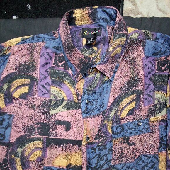 Vintage Vintage Reputation Abstract Geometric Silk Button Shirt Size US L / EU 52-54 / 3 - 1 Thumbnail
