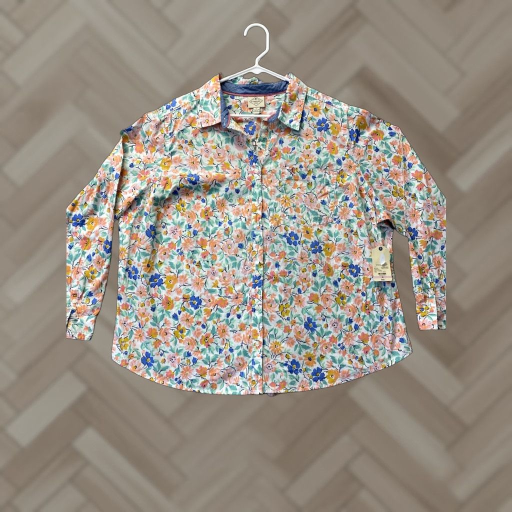 Pinko VINTAGE St John’s Bay Women's Button-Up Top 2XL Pink Floral Casual Long Sleeve Business Workwear Size XXL / US 16-18 / IT 52-54 - 1 Thumbnail