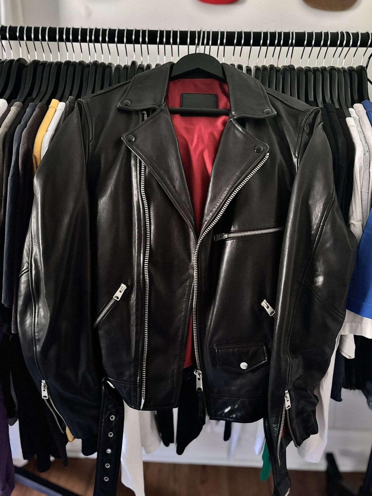 All saints leather jacket red lining hot sale
