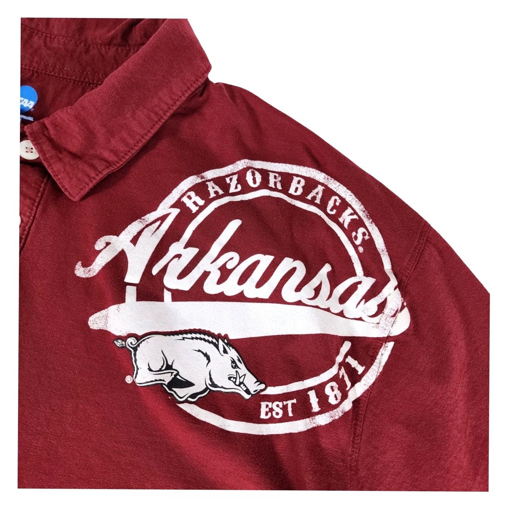 Vintage NCAA Arkansas Razorbacks Polo Shirt Mens 2XL Red Cotton Knights Apparel Graphic Print Size US XXL / EU 58 / 5 - 2 Thumbnail