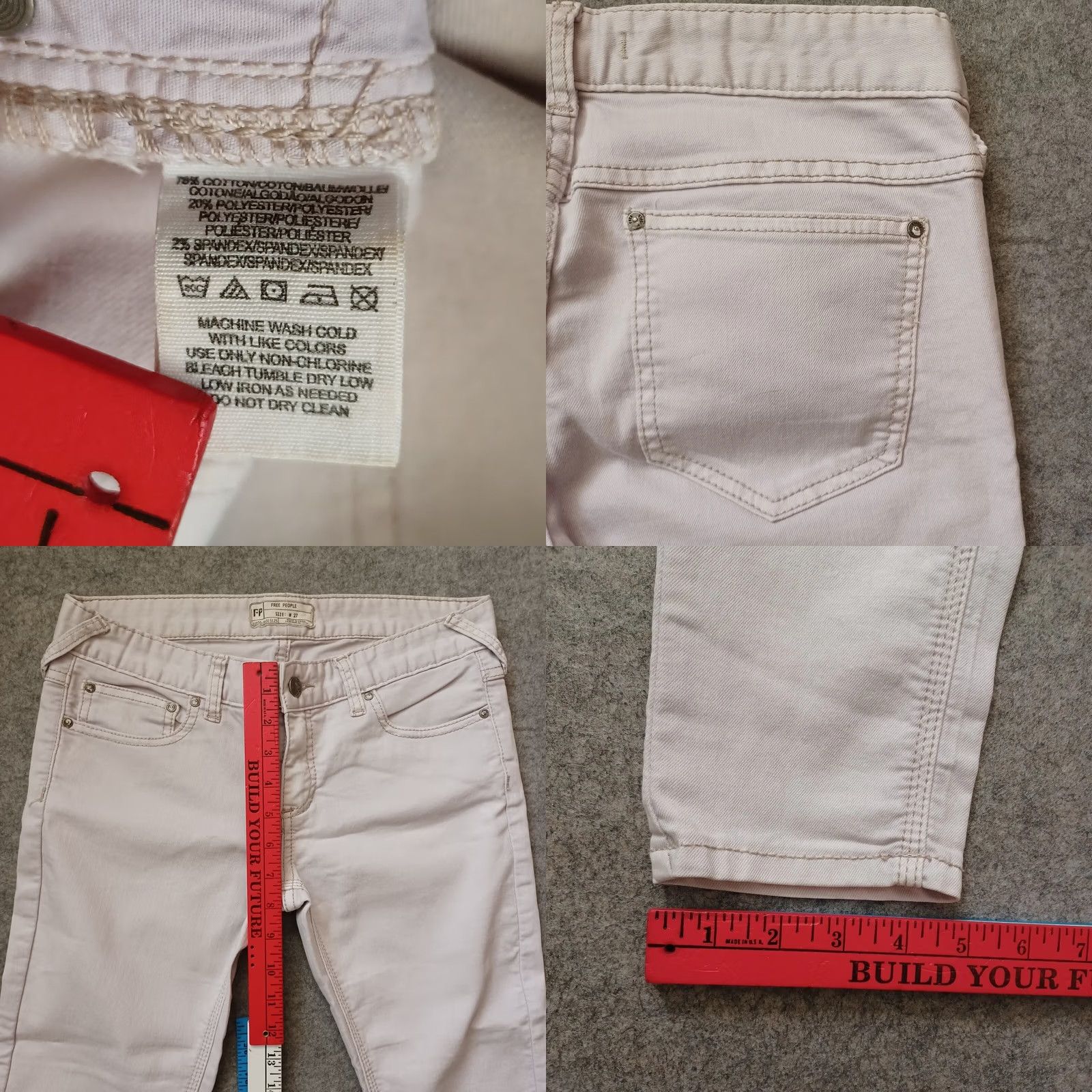 Free People Free People Jeans Womens 27 Beige Low Rise Skinny Stretch Pants Jeans Size 27" / US 4 / IT 40 - 8 Thumbnail