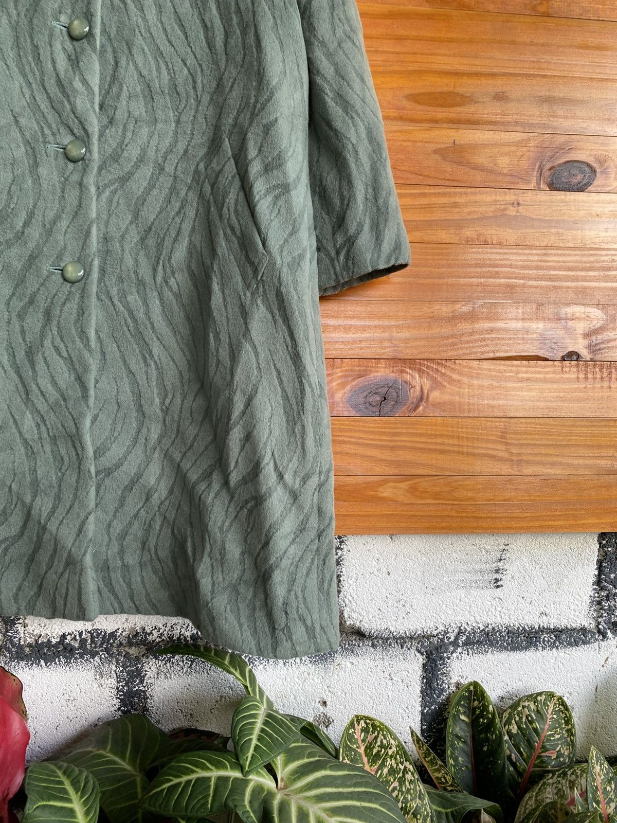 Agora Vintage Angora Wool Textured Green Long Coat – Made in Japan Size S / US 4 / IT 40 - 8 Thumbnail