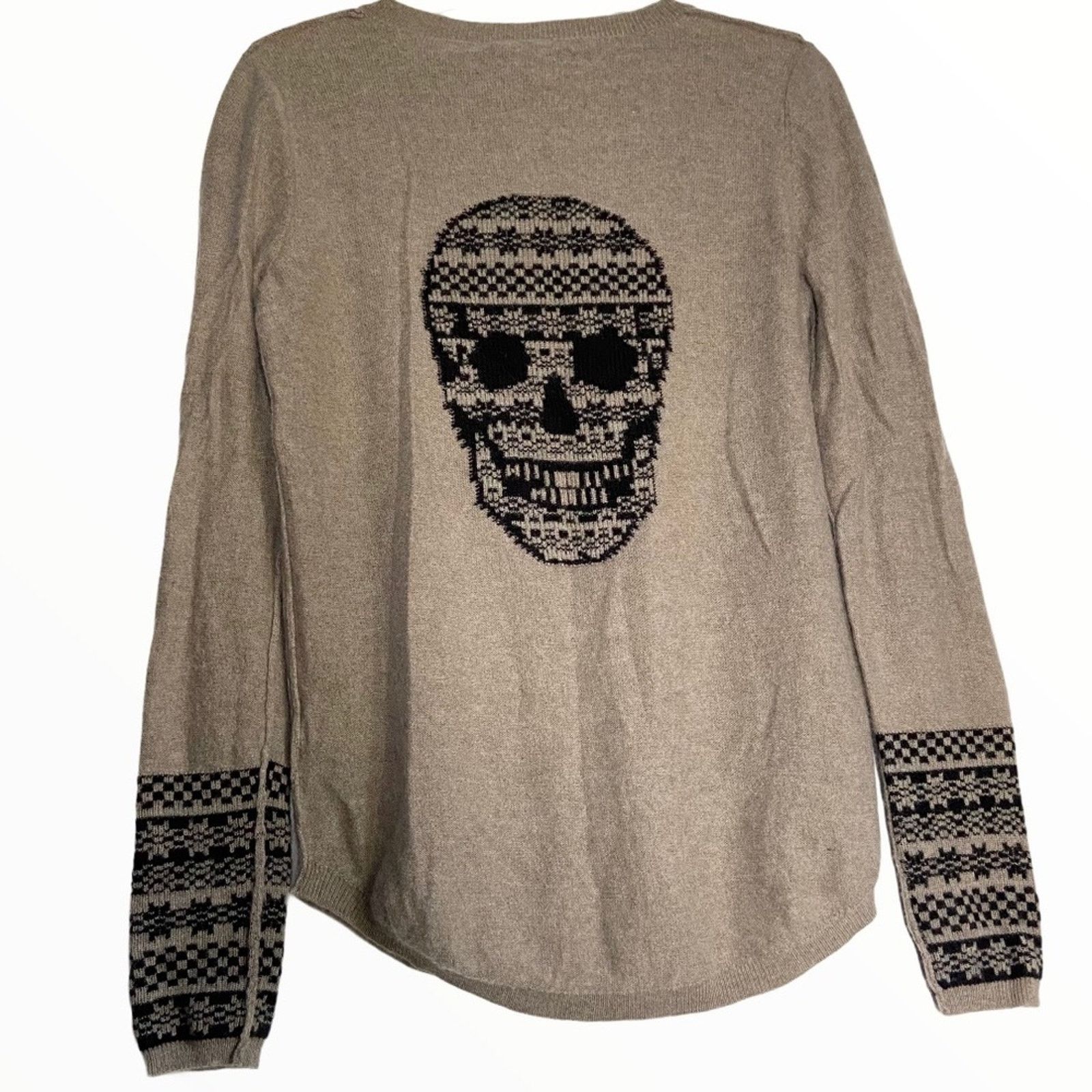 image of Skull Cashmere Sweater Tan Checkerboard Print S in Cream, Men's (Size Small)