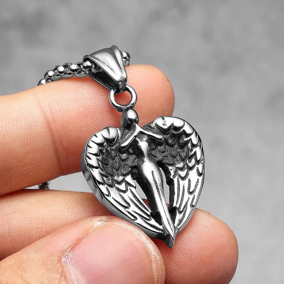 Jewelry Angel Wings Pendant Bless Heart Necklace Size ONE SIZE - 1 Thumbnail