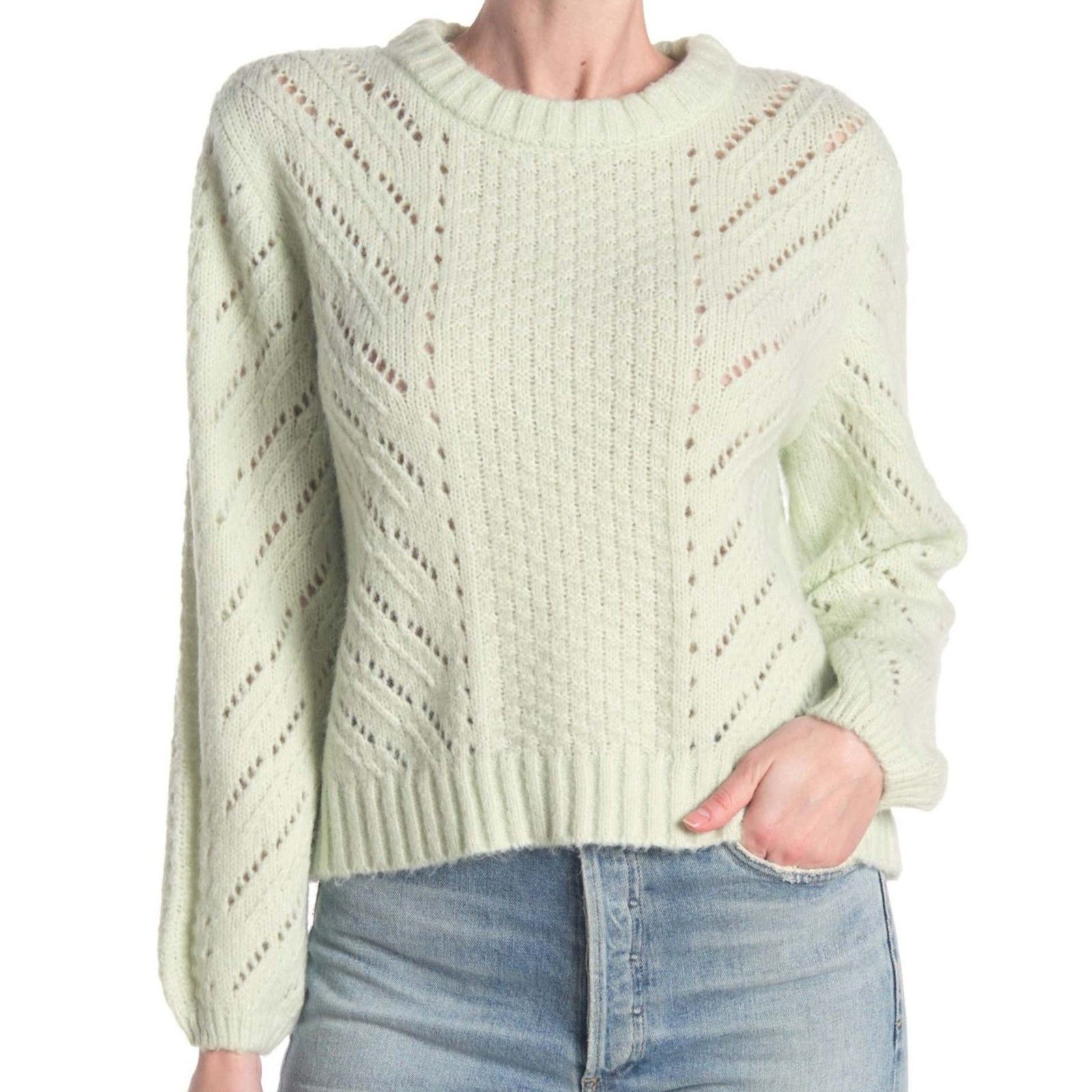 Other Elodie Pointelle Knit Pullover Sweater Top in Pale Green Size XS / US 0-2 / IT 36-38 - 1 Thumbnail