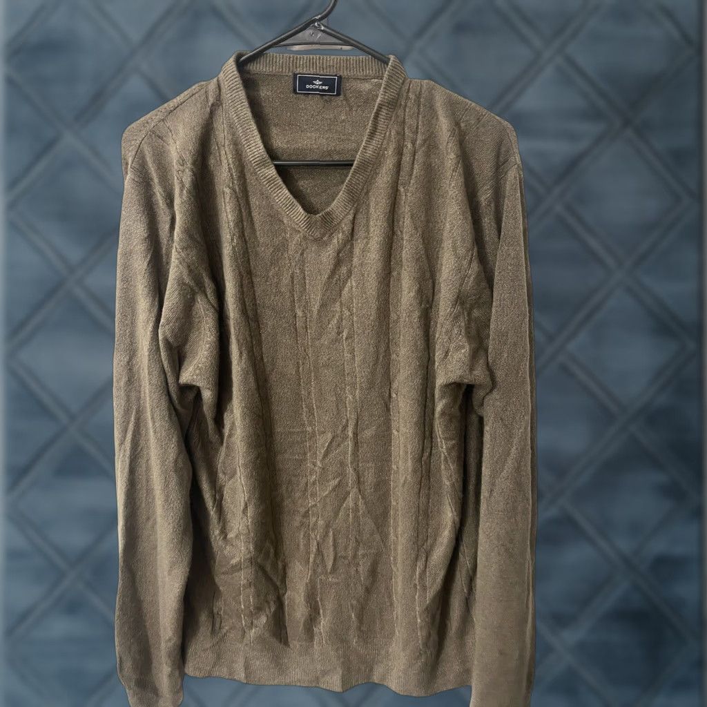 Dockers DOCKERS Mens Sweater V Neck Brown Solid 2XL Acrylic Blend Geometric Knit Pullover Long Sleeve Classic Mens Size US XXL / EU 58 / 5 - 1 Thumbnail