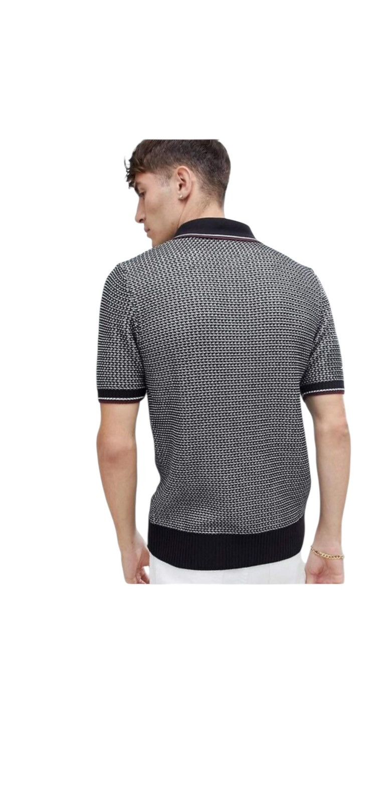 Fred Perry Fred Perry Reissues Knitted Polo, Black & White Size US XS / EU 42 / 0 - 17 Thumbnail