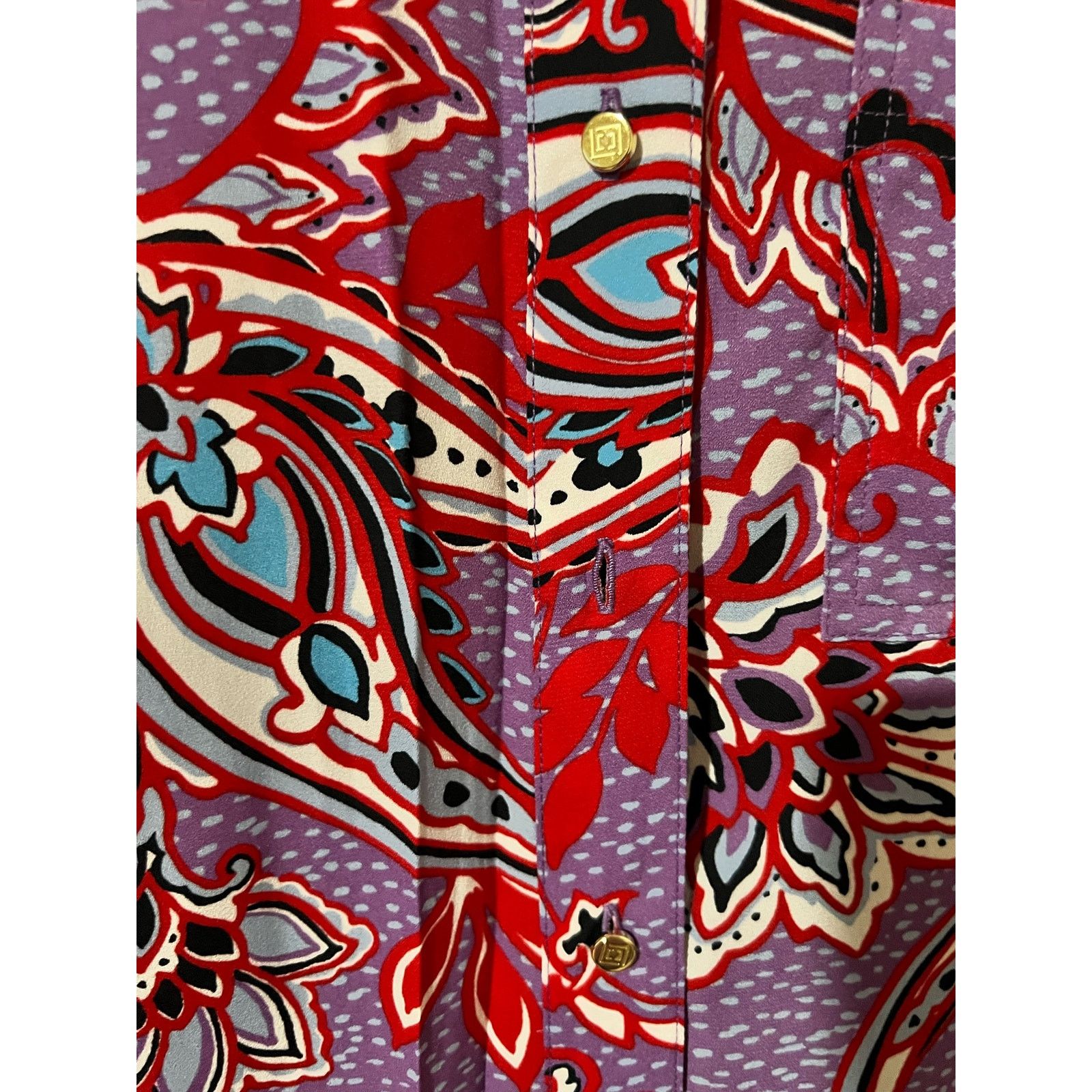 Liz Claiborne Sleeveless Blouse Purple Bloom Paisley Medium Top Pocket Size M / US 6-8 / IT 42-44 - 7 Thumbnail
