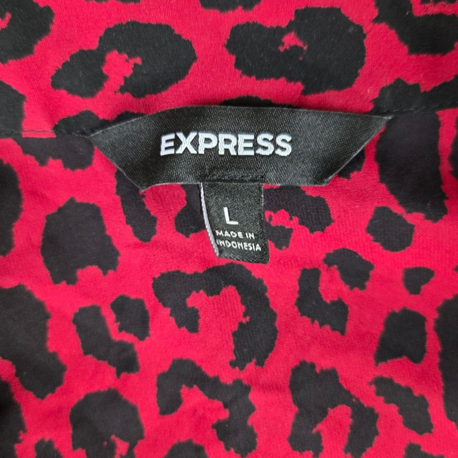 Express Red Black Leopard Print Ruffle V-Neck Blouse Size Large Size L / US 10 / IT 46 - 6 Thumbnail