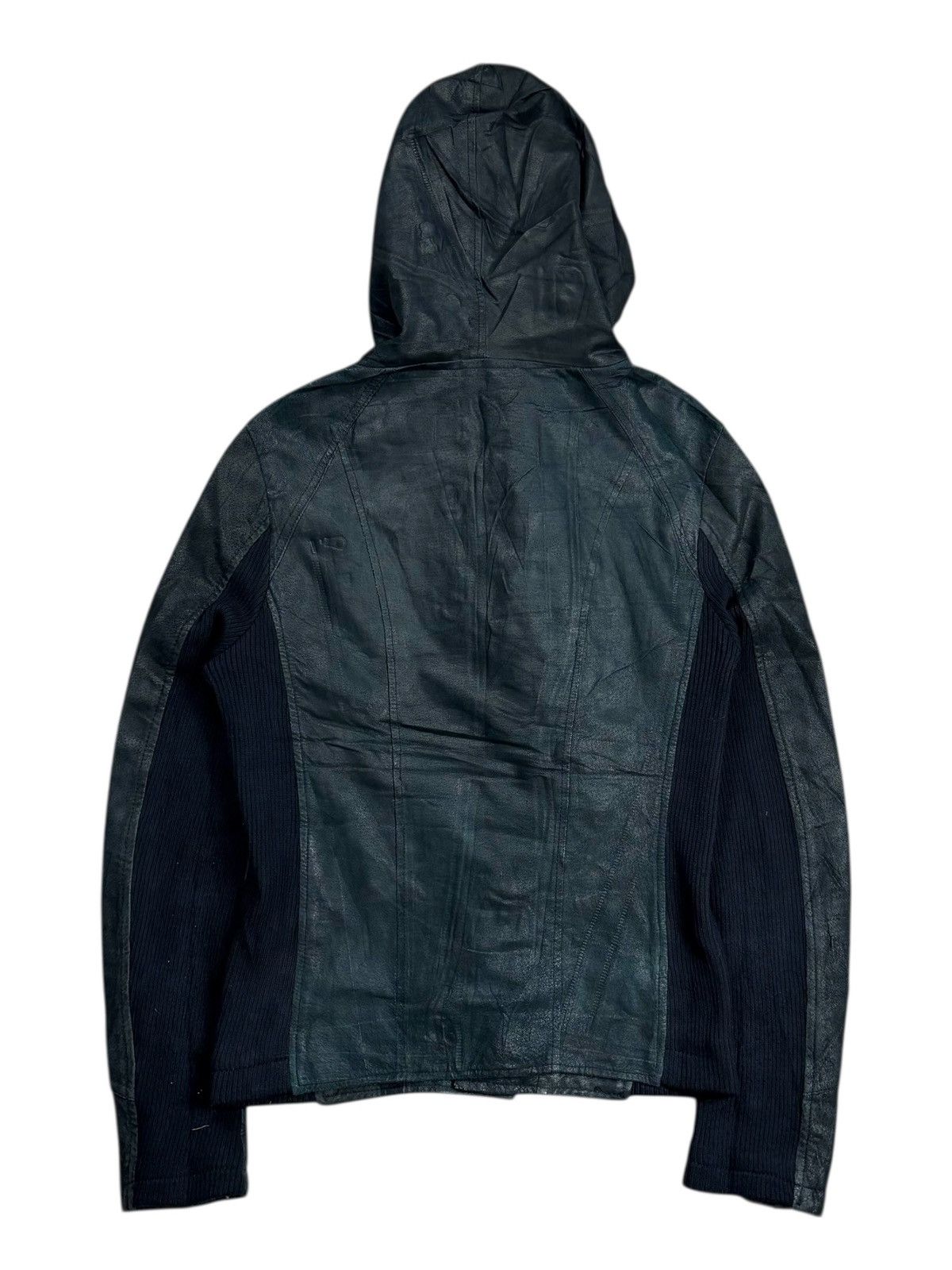Ekam 2000s Wild Party - Asymetrical Zip Hooded Leather Jacket Size US M / EU 48-50 / 2 - 4 Thumbnail