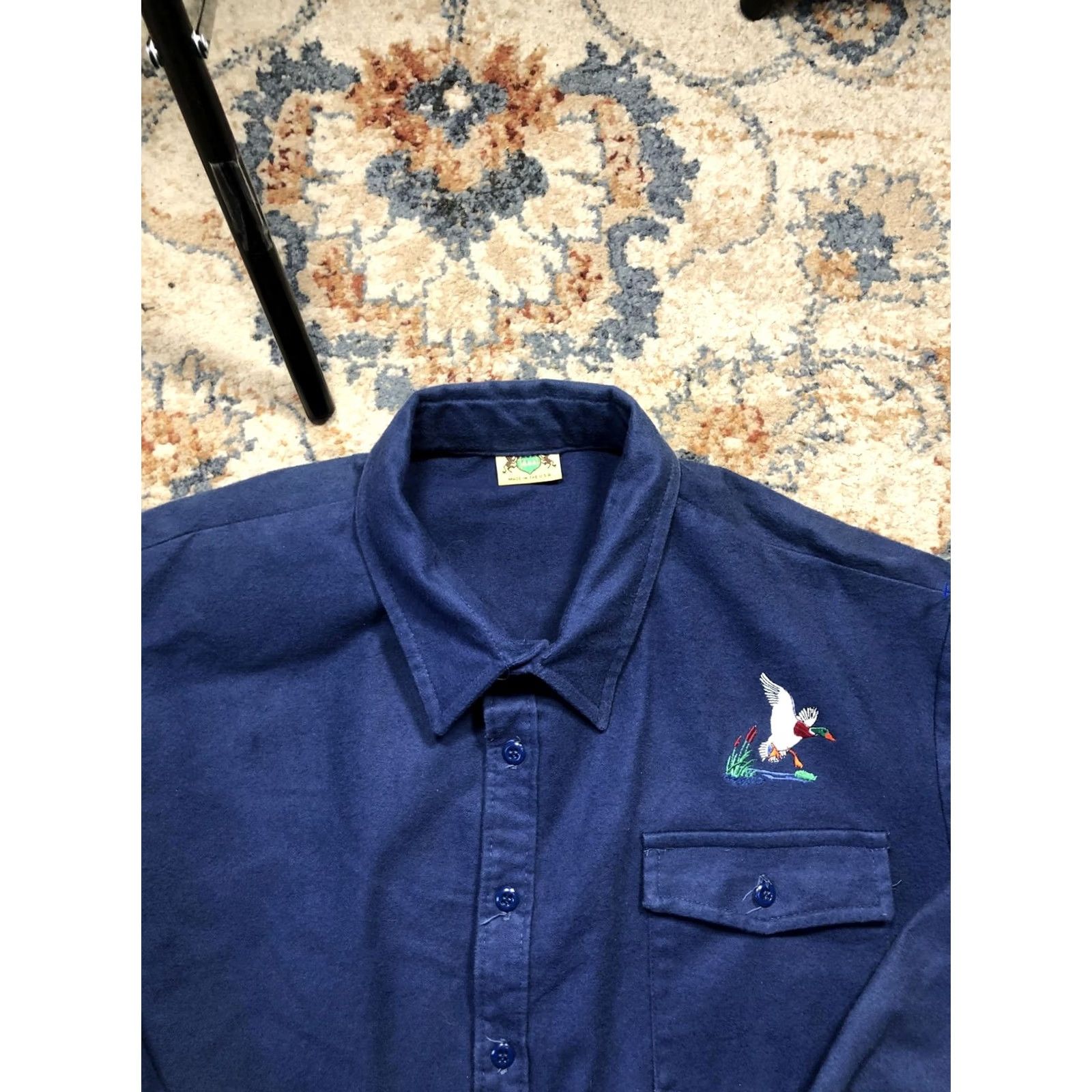 IDEA VINTAGE Ideal Shirt Mens 2XL Blue Flannel Duck Embroidered Hunting Made USA Size US XXL / EU 58 / 5 - 2 Thumbnail