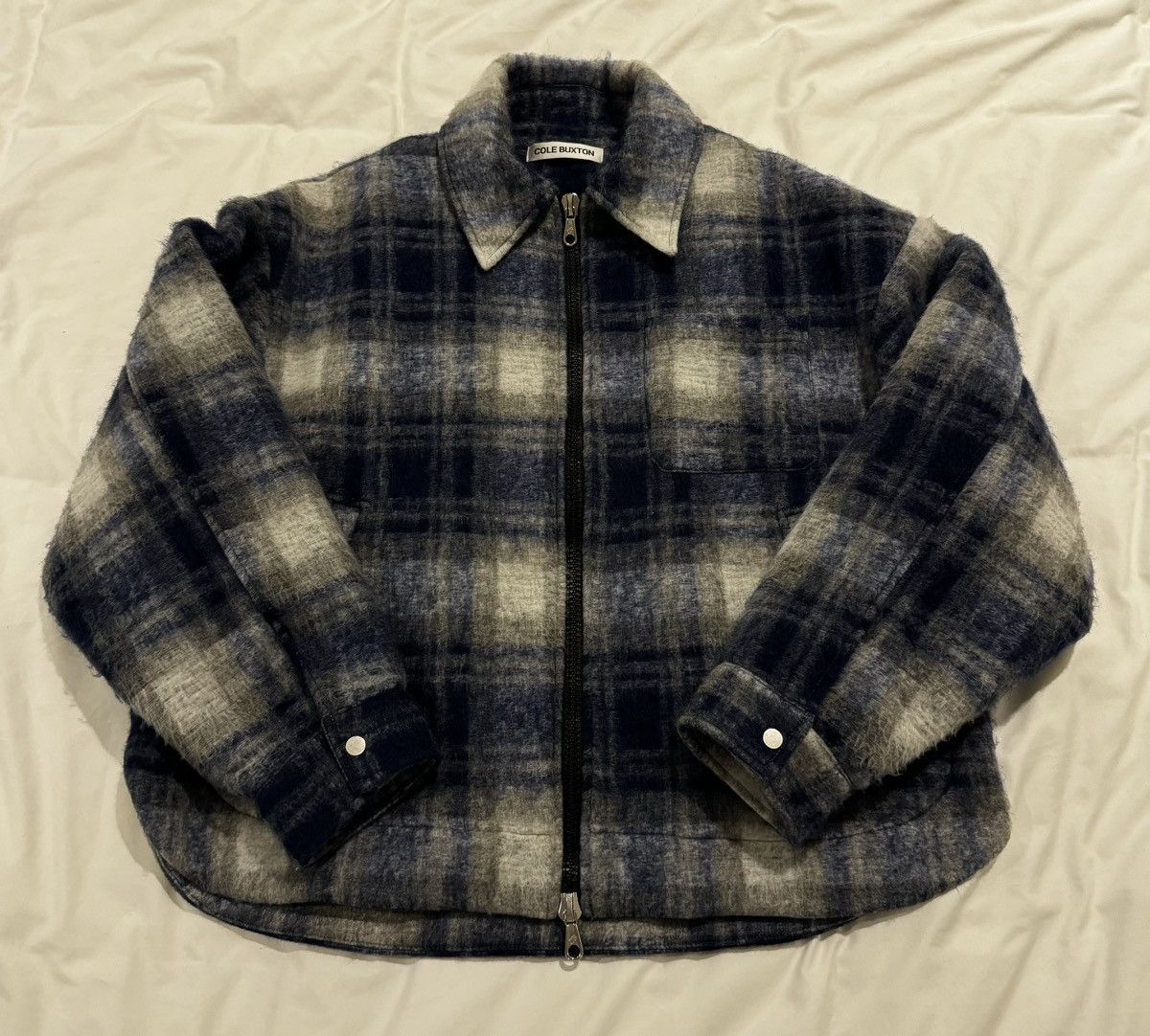 image of Cole Buxton Wool Flannel Overshirt in Blue, Men's (Size Small)