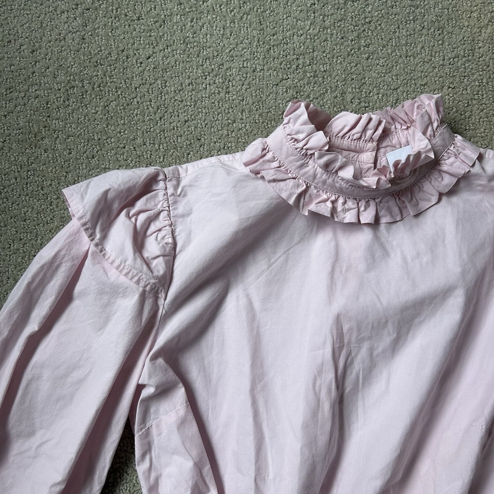 Ganni Ganni Women’s Top Pink Cotton Poplin Blouse Ruffled Cropped Size S / US 4 / IT 40 - 10 Thumbnail