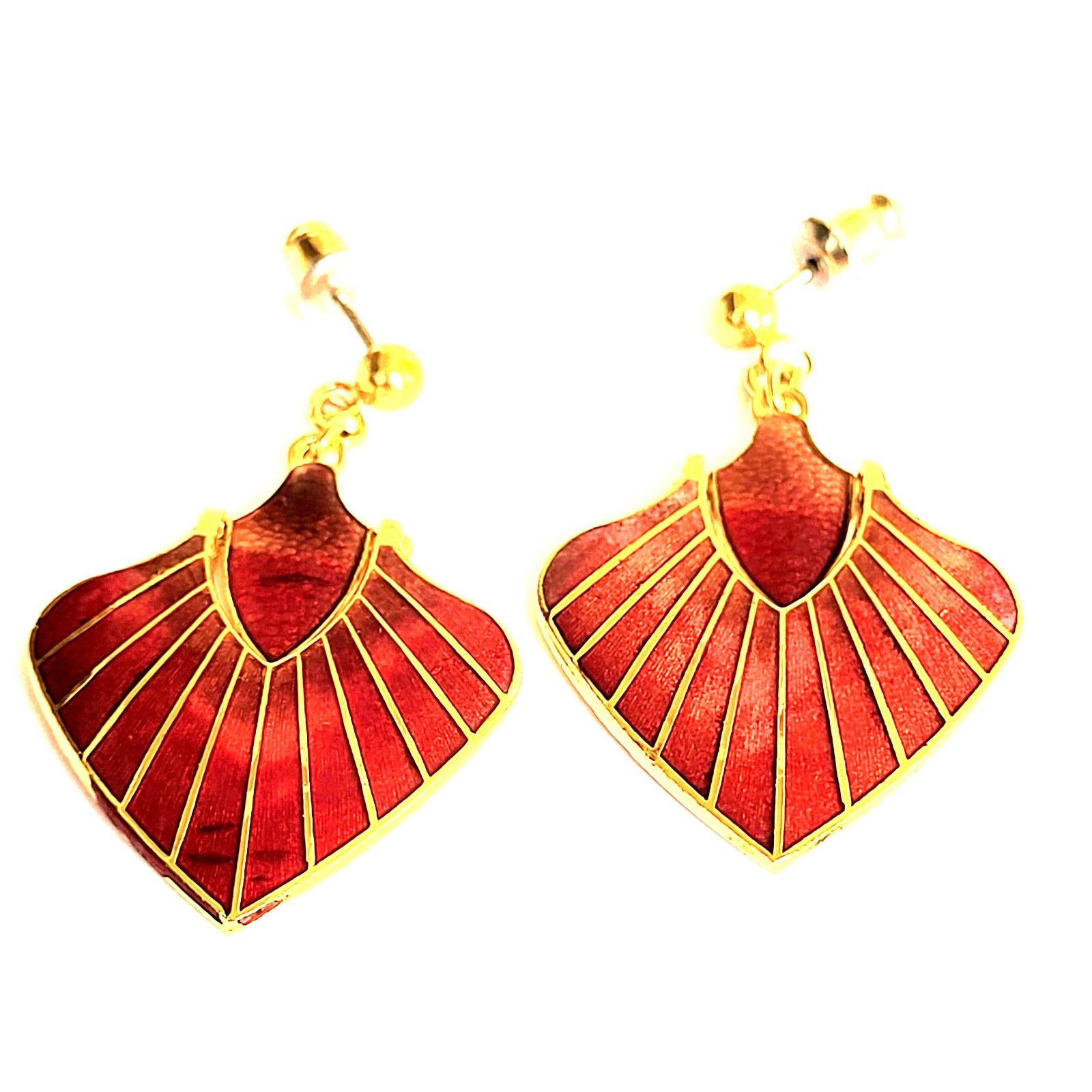 Other Jon St Paul Earrings Vintage Red Enamel Fan Art Deco Dangle Size ONE SIZE - 1 Thumbnail