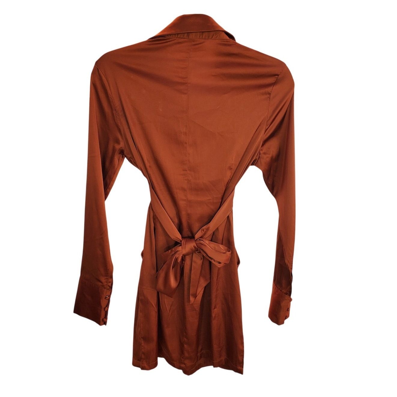 Other Hers & Mine Rust Satin Button Long Sleeve Shirt Dress Size S Size S / US 4 / IT 40 - 2 Thumbnail