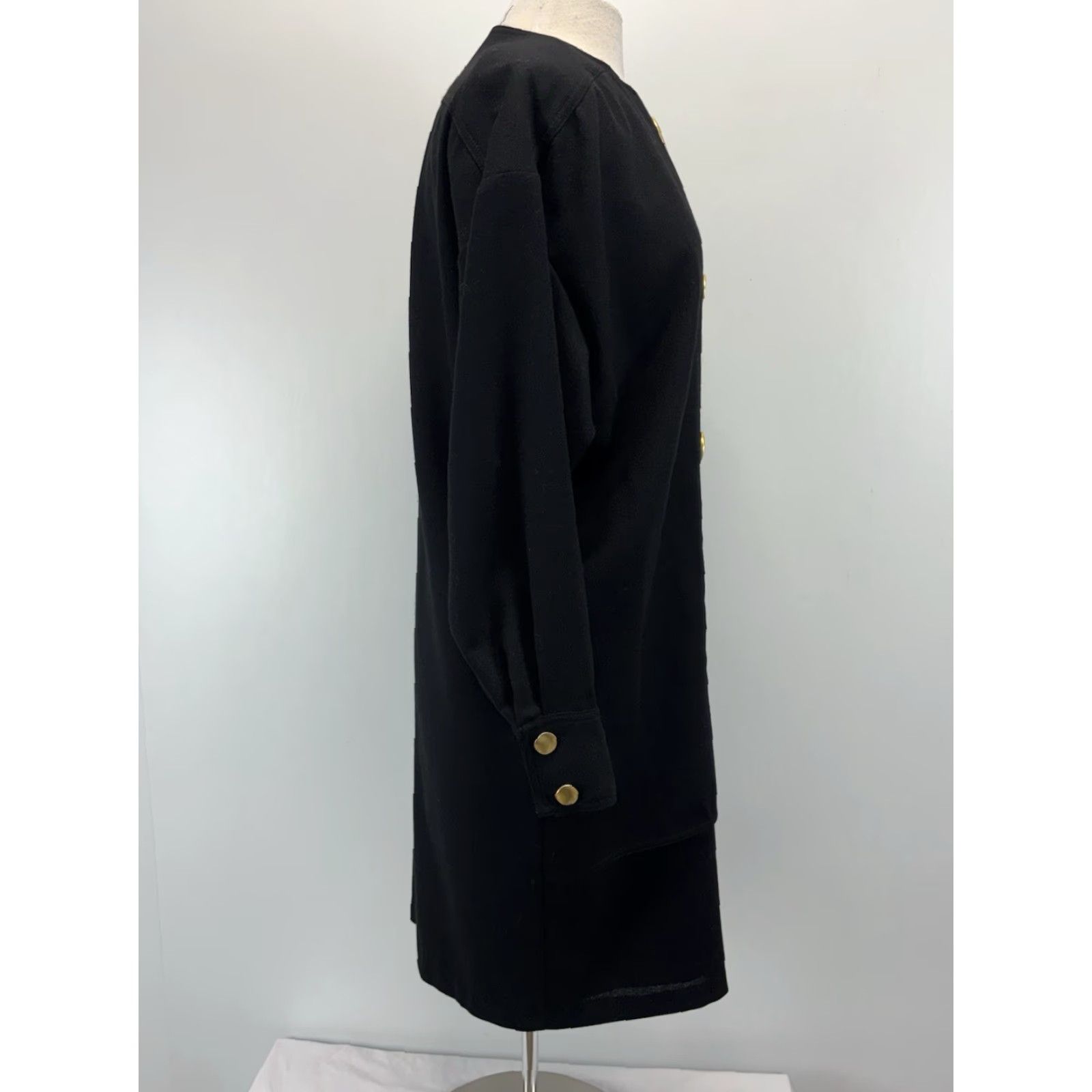 Vintage VINTAGE Eneste Wool Dress Womens 8 Shift Large Gold Buttons 80s Minimalist Black Wool 1980s Mens? Ladies? Size M / US 6-8 / IT 42-44 - 4 Thumbnail