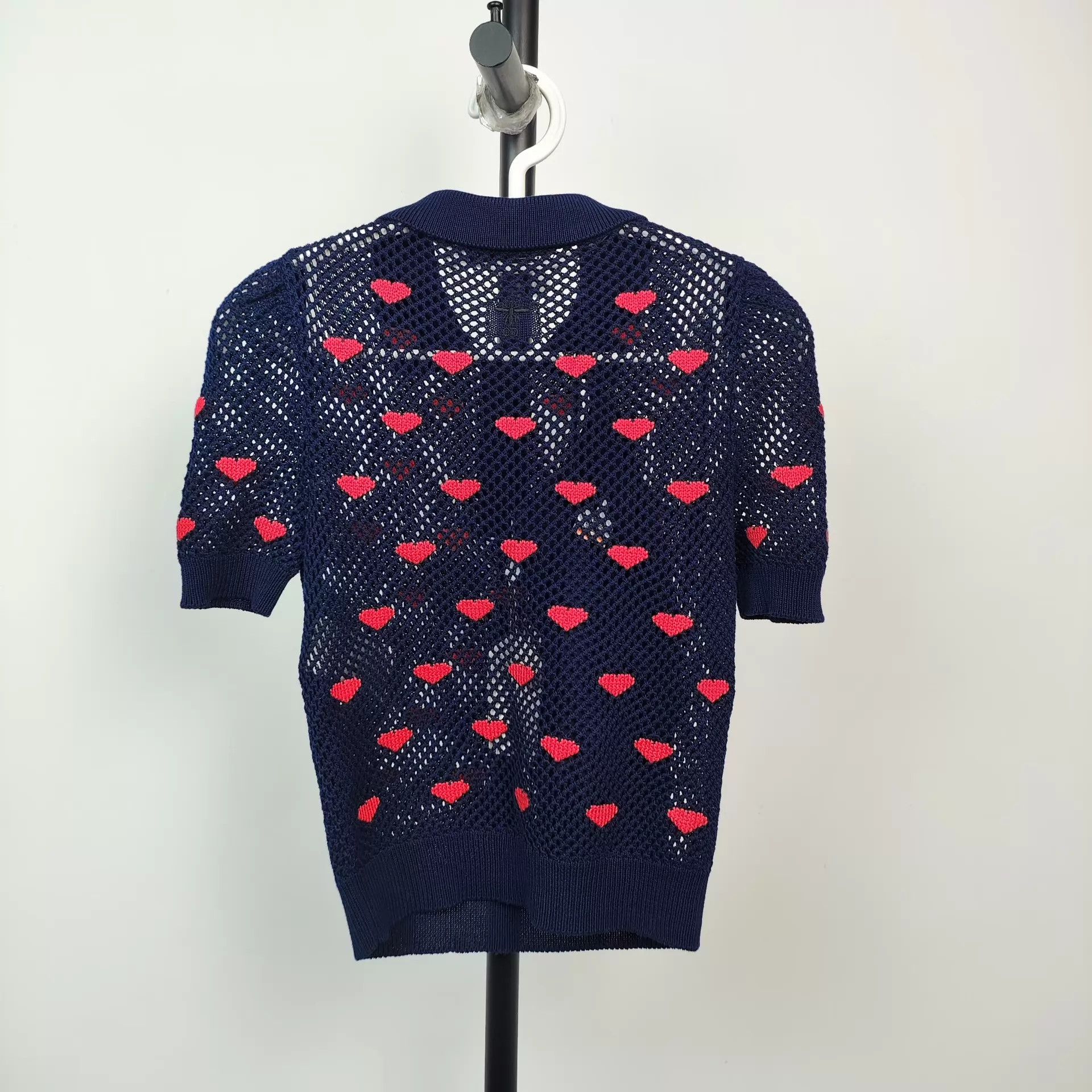 Dior Dior Knit Heart Short Sleeve Blue Lined Women's 34 Size XS / US 0-2 / IT 36-38 - 2 Thumbnail