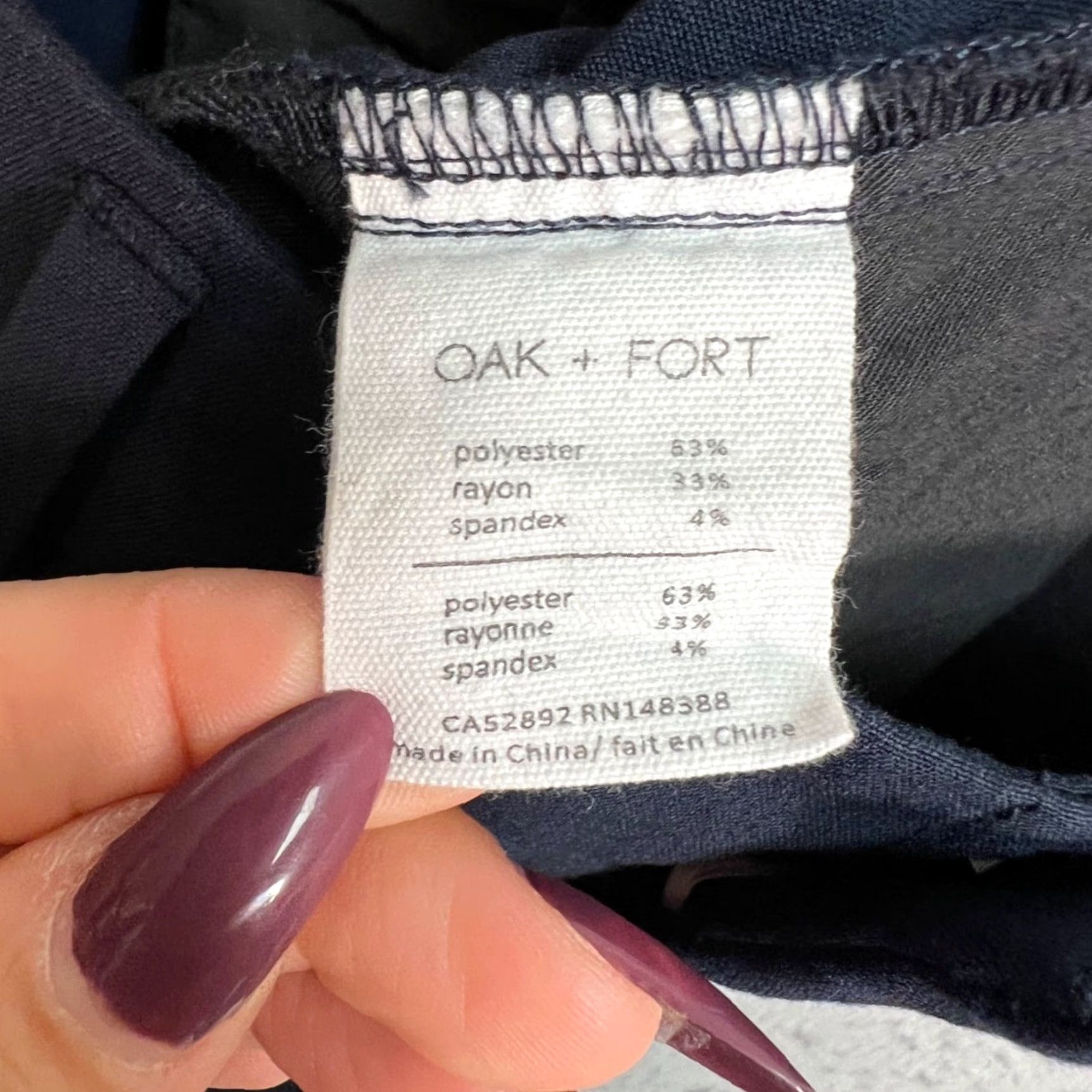 Oak + Fort Oak + Fort Womens Size 31 Navy Blue Slim Fit Trousers Dress Pants - Flat Front, Polyester Blend, Inseam 27, Adult Womens, 8/10, Regular, Vintage: No Size 24" / US 00 / IT 34 - 4 Thumbnail