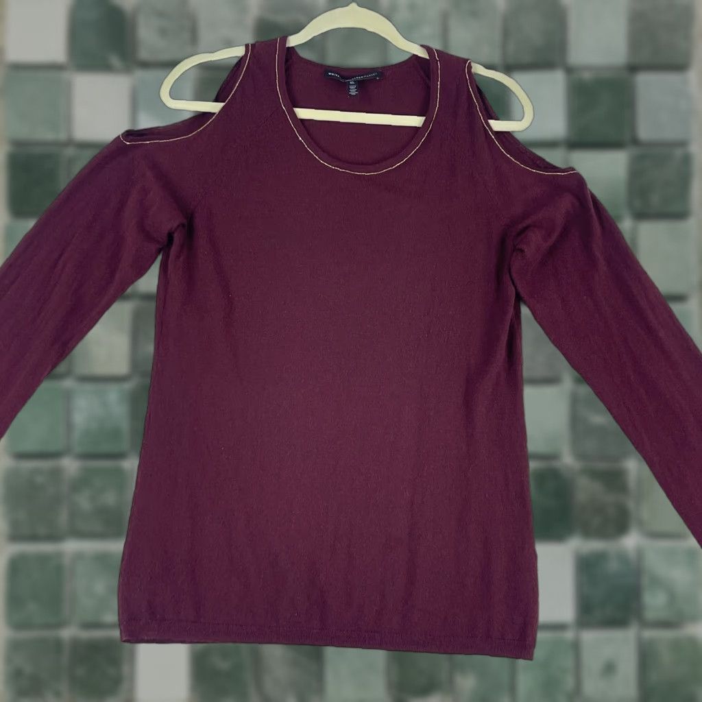 White House Black Market White House Black Market Shirt Womens XL Maroon Cold Shoulder Long Sleeve Crew Neck Blouse Size XL / US 12-14 / IT 48-50 - 1 Thumbnail
