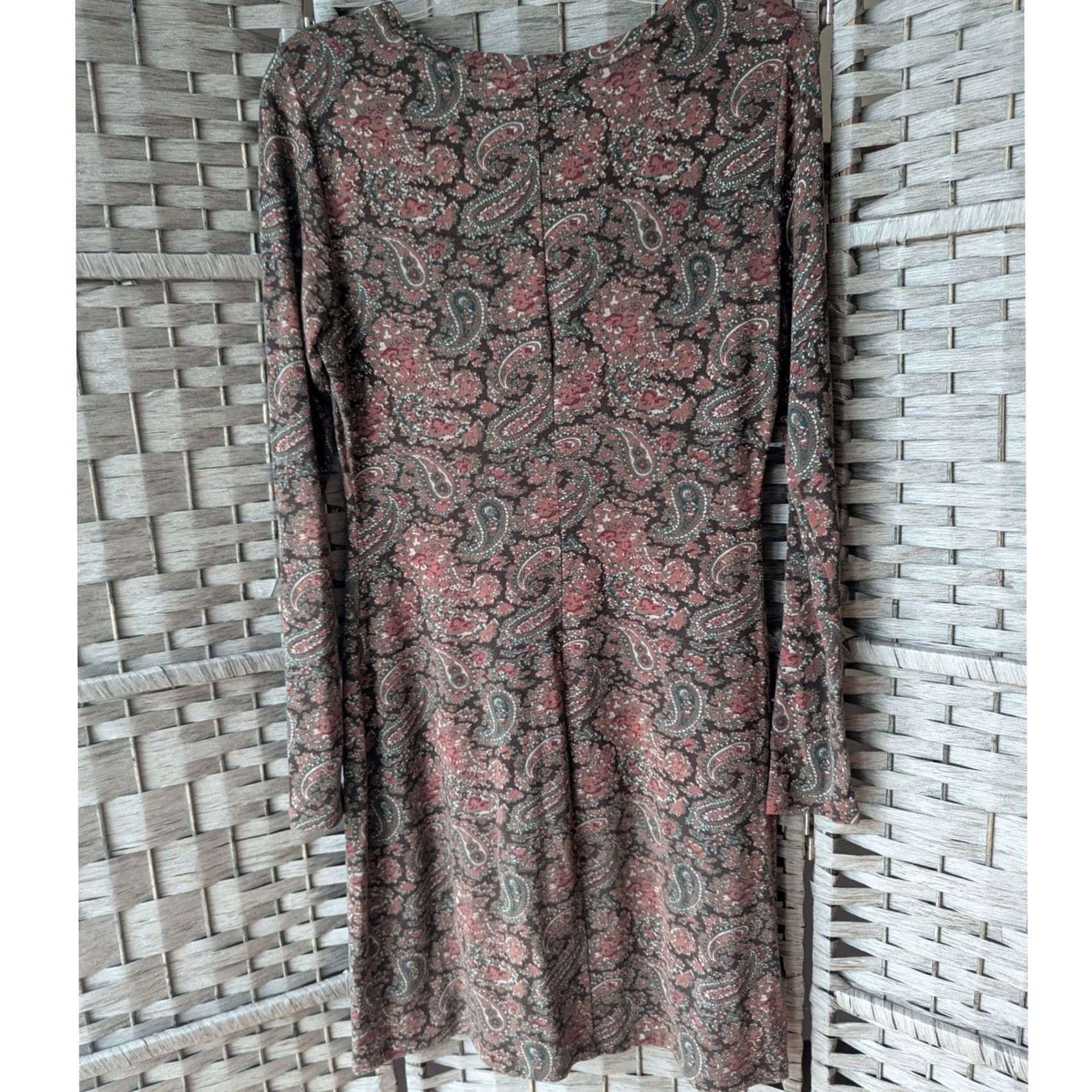 Vintage Peruvian Connection Dress Brown Paisley Long Sleeve Boho Soft Comfy Stretch Med Size M / US 6-8 / IT 42-44 - 4 Thumbnail
