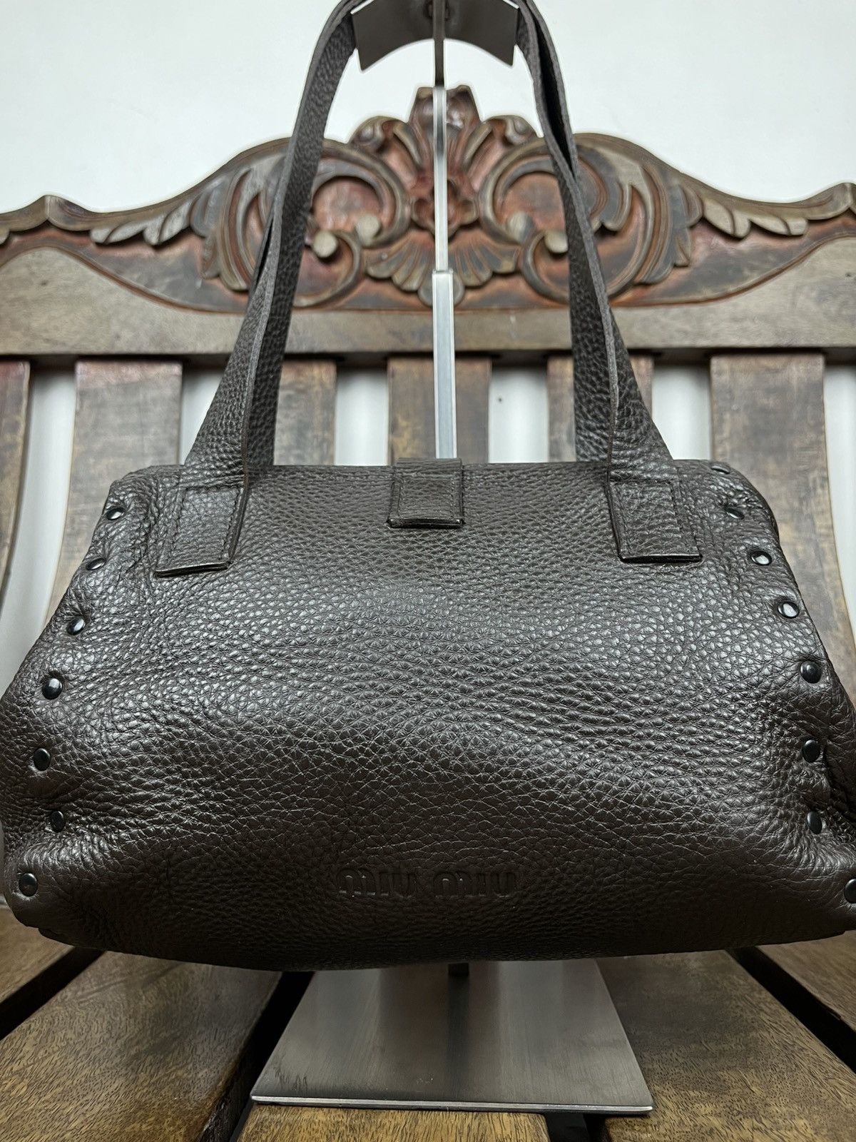 バッグ 90s miumiu leather shoulder bag Miu Miu 90s Studded Grained Leather Shoulder Bag - Archive