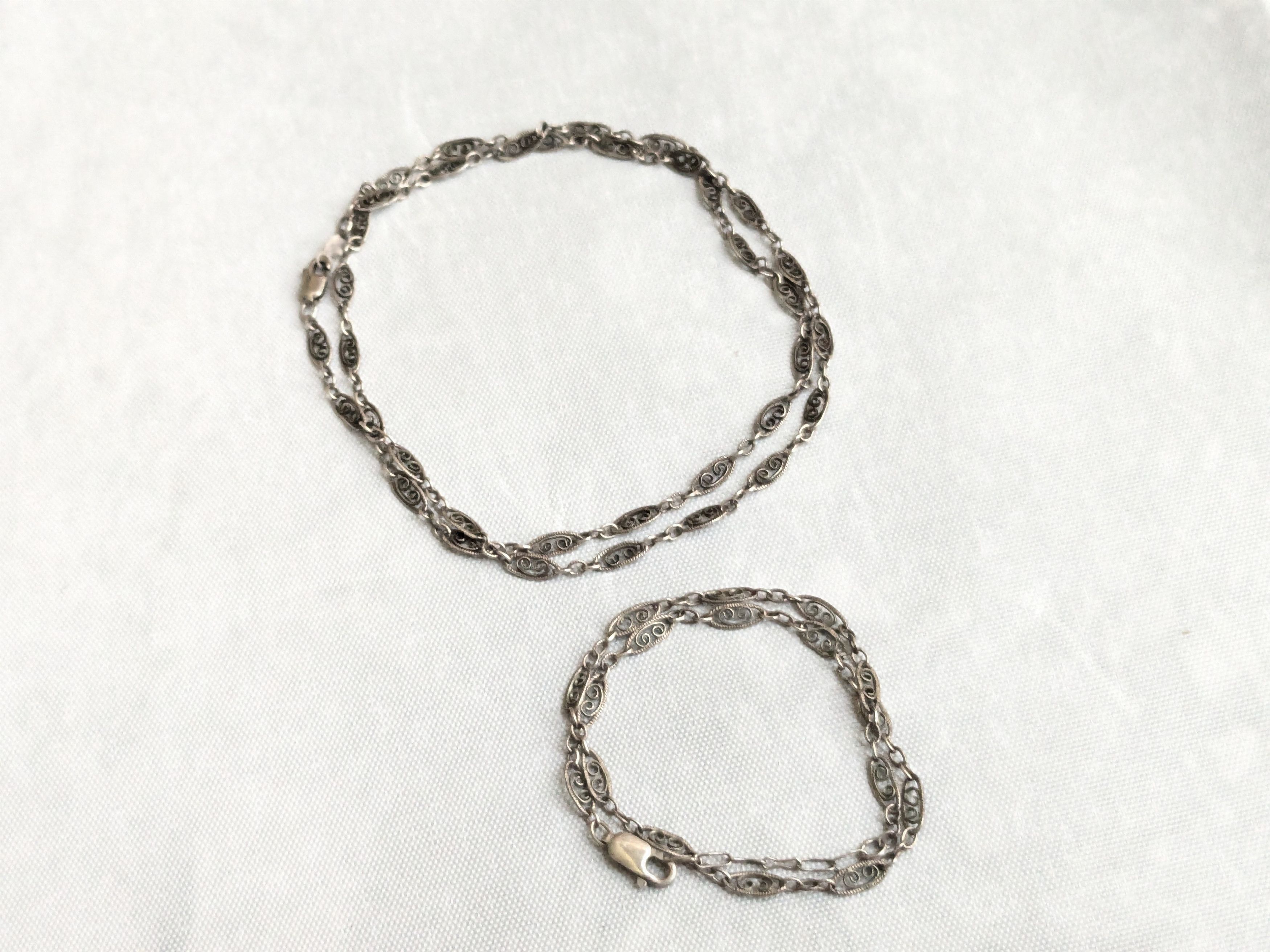 Jewelry Vintage Sterling Silver Necklace Anklet 20" Filigree Swirl Size ONE SIZE - 1 Thumbnail