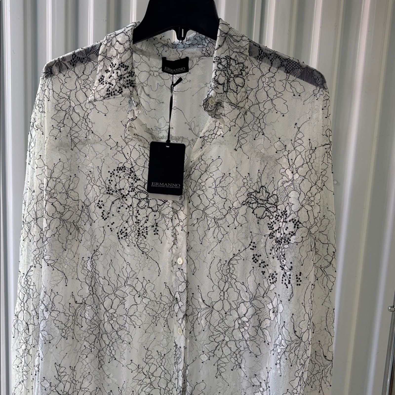 Ermanno Scervino NWT Ermanno Scervino White and Black Lace Top Size S Size S / US 4 / IT 40 - 2 Thumbnail