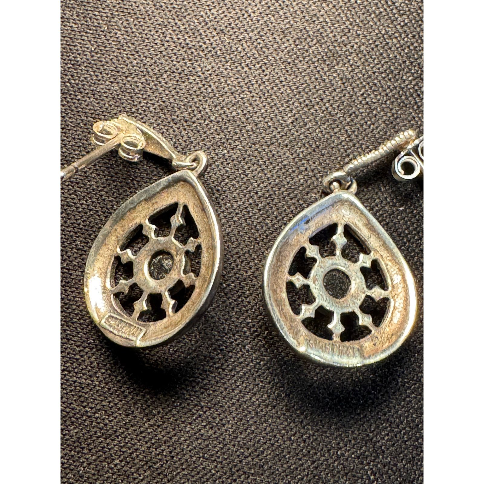 Other Vintage Sterling Silver Marcasite & Onyx Post Earrings Size ONE SIZE - 5 Thumbnail