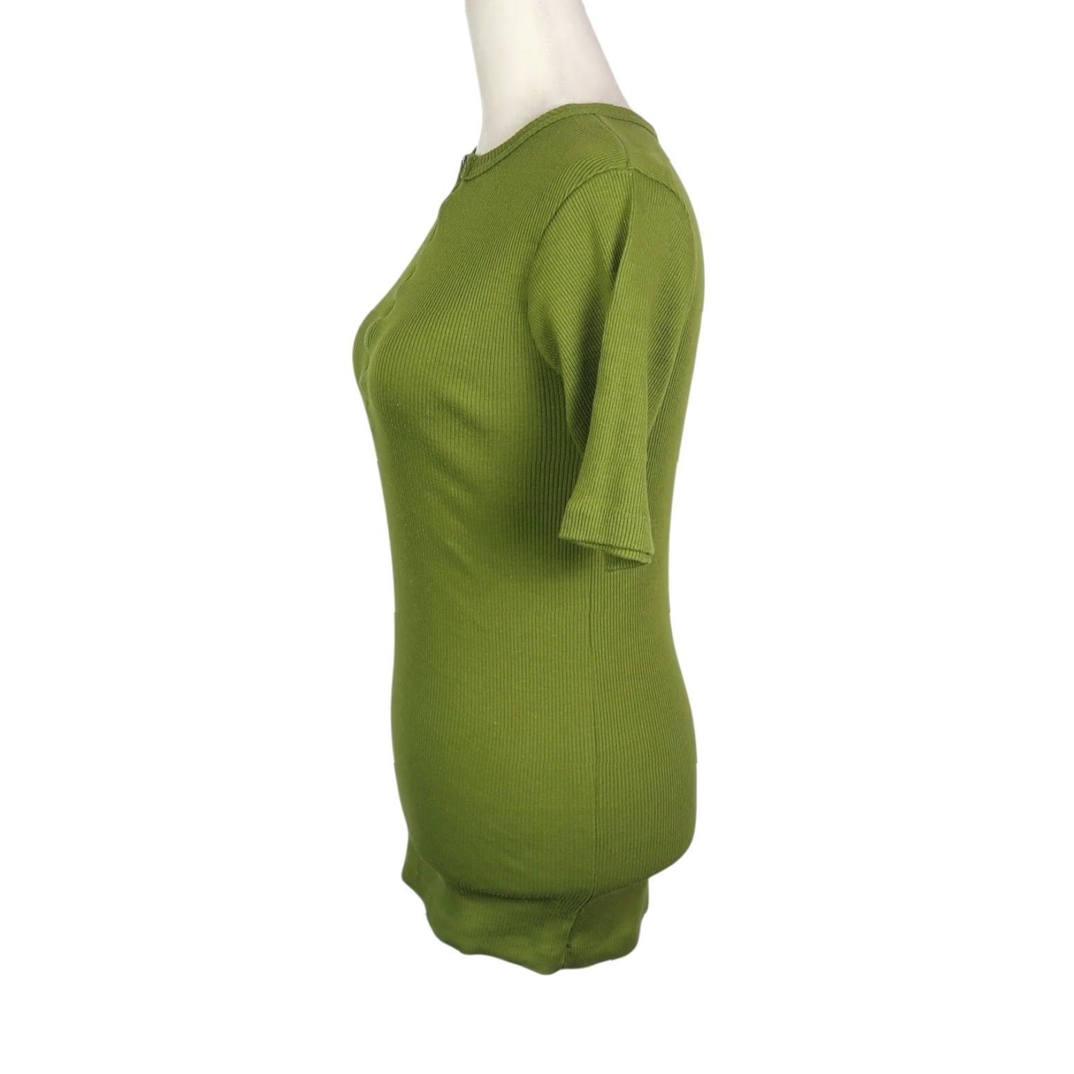 Olive VINTAGE Olive Green 1/4 Zip Ribbed Knit Sweater T-Shirt Top S Women Tunic 70s Seasonal Fall Winter Mens Womens Girls Boys Size S / US 4 / IT 40 - 3 Thumbnail