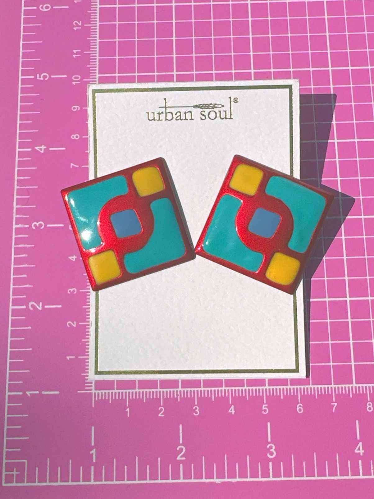 Designer Urban Soul diamond shape earrings studs red blue yellow Size ONE SIZE - 2 Thumbnail