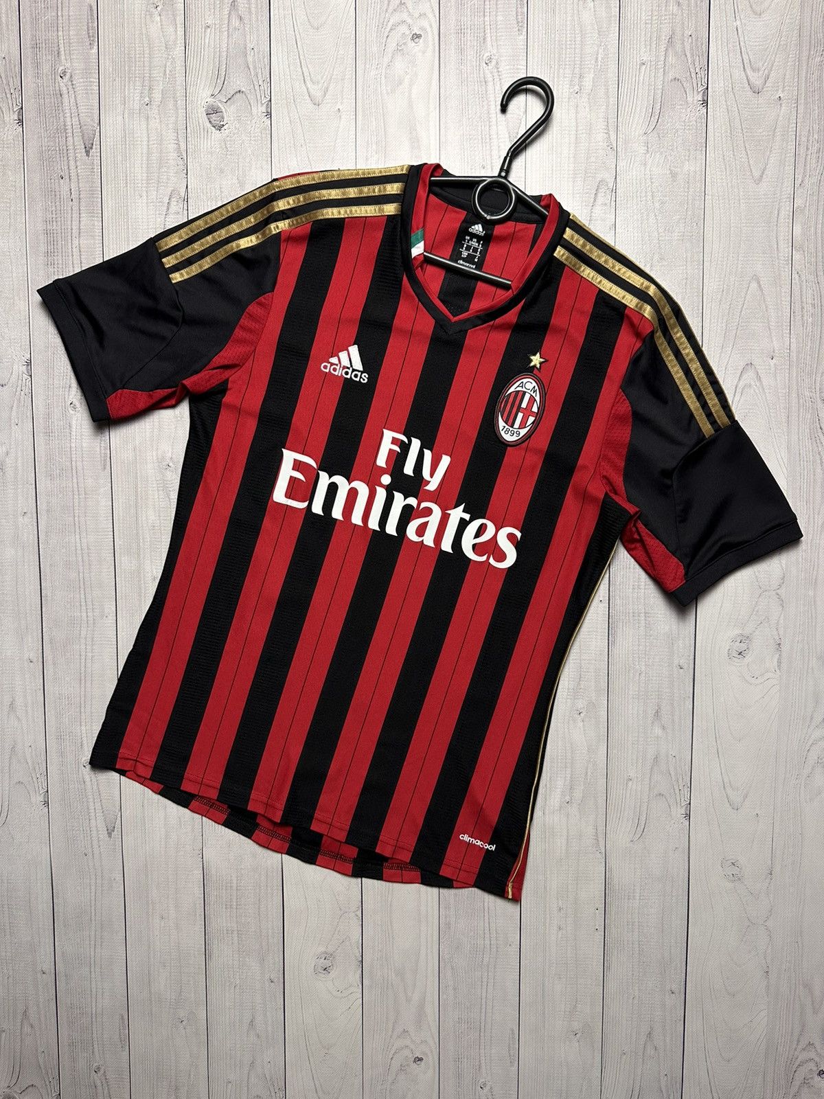 Vintage adidas AC Milan soccer jersey size S gold stripes