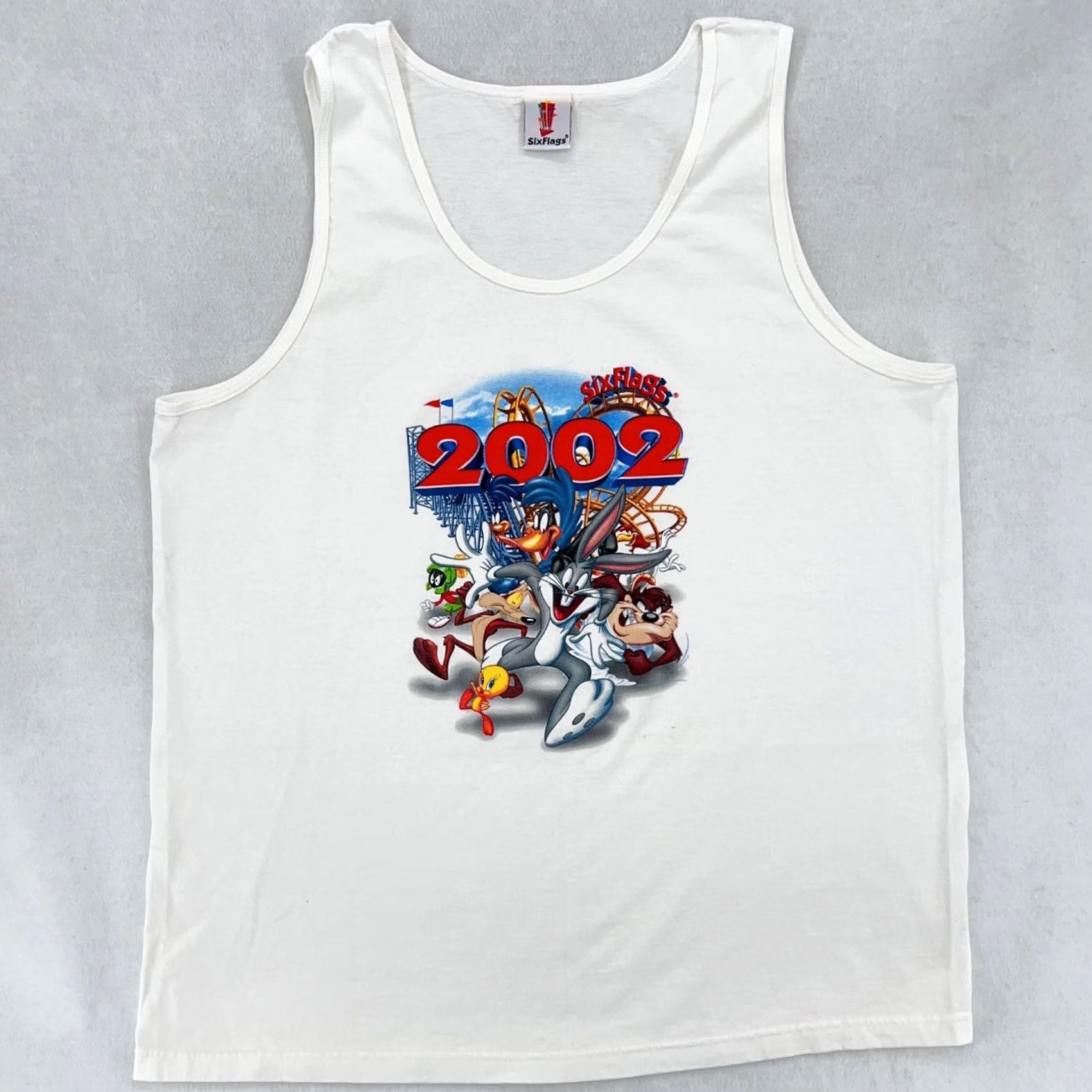 Vintage VTG SIX FLAGS LOONEY TUNES TANK TOP T-Shirt XL Theme park roller coaster Shirt Mens Vintage 90s 80s White Cotton Sleeveless Nike Size US M / EU 48-50 / 2 - 3 Thumbnail