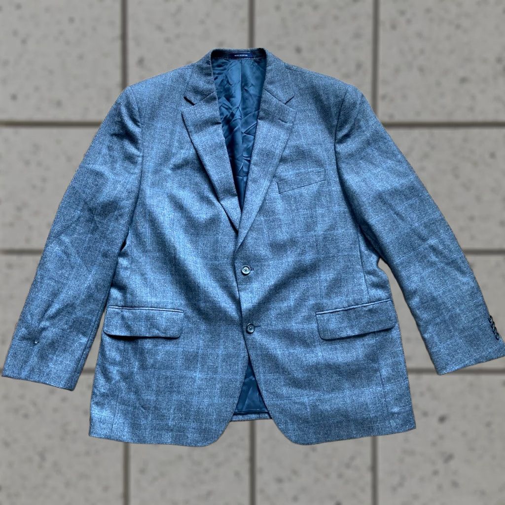 Loro Piana Daniel Cremieux Sport Coat Gray Wool Blazer 46R Windowpane Notch Lapel Single-Breasted Two-Button Vintage? No Mens Size 46R - 1 Thumbnail