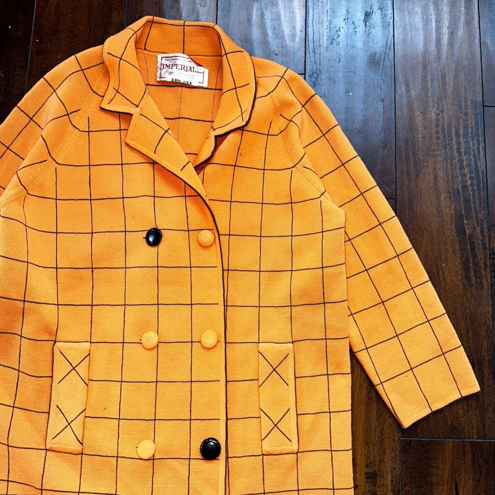 Imperial VINTAGE Imperial Wool Overcoat Women M Check Orange 1960s 70s Long 100% Wool Rockabilly Size M / US 6-8 / IT 42-44 - 3 Thumbnail