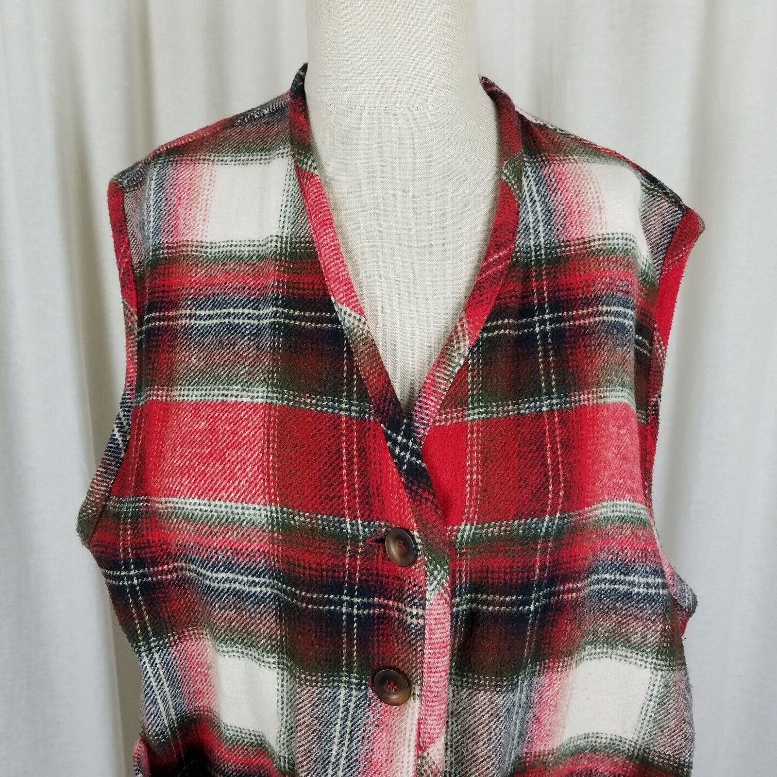 Vintage Vtg Cenza Wool Buffalo Shadow Plaid Vest Womens M Red Black Size M / US 6-8 / IT 42-44 - 2 Thumbnail
