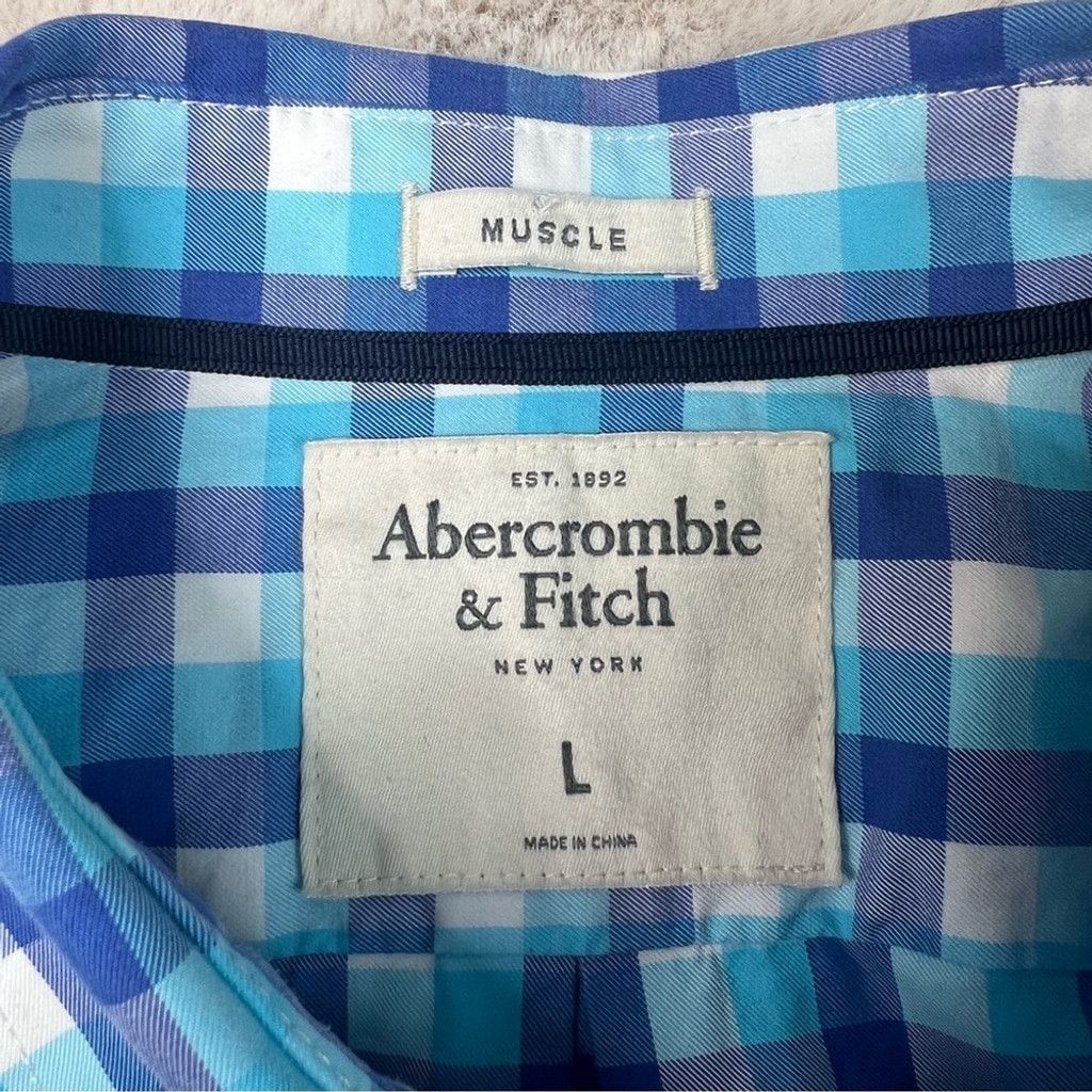 Abercrombie & Fitch Abercrombie & Fitch Blue White Plaid Muscle Shirt Mens Large Size US L / EU 52-54 / 3 - 3 Thumbnail