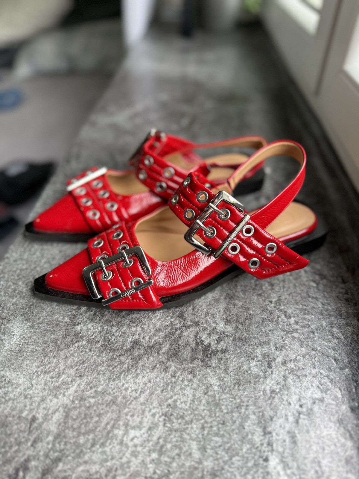 Ganni Red Feminine Buckle Ballerinas 38 Size US 7 / IT 37 - 1 Thumbnail