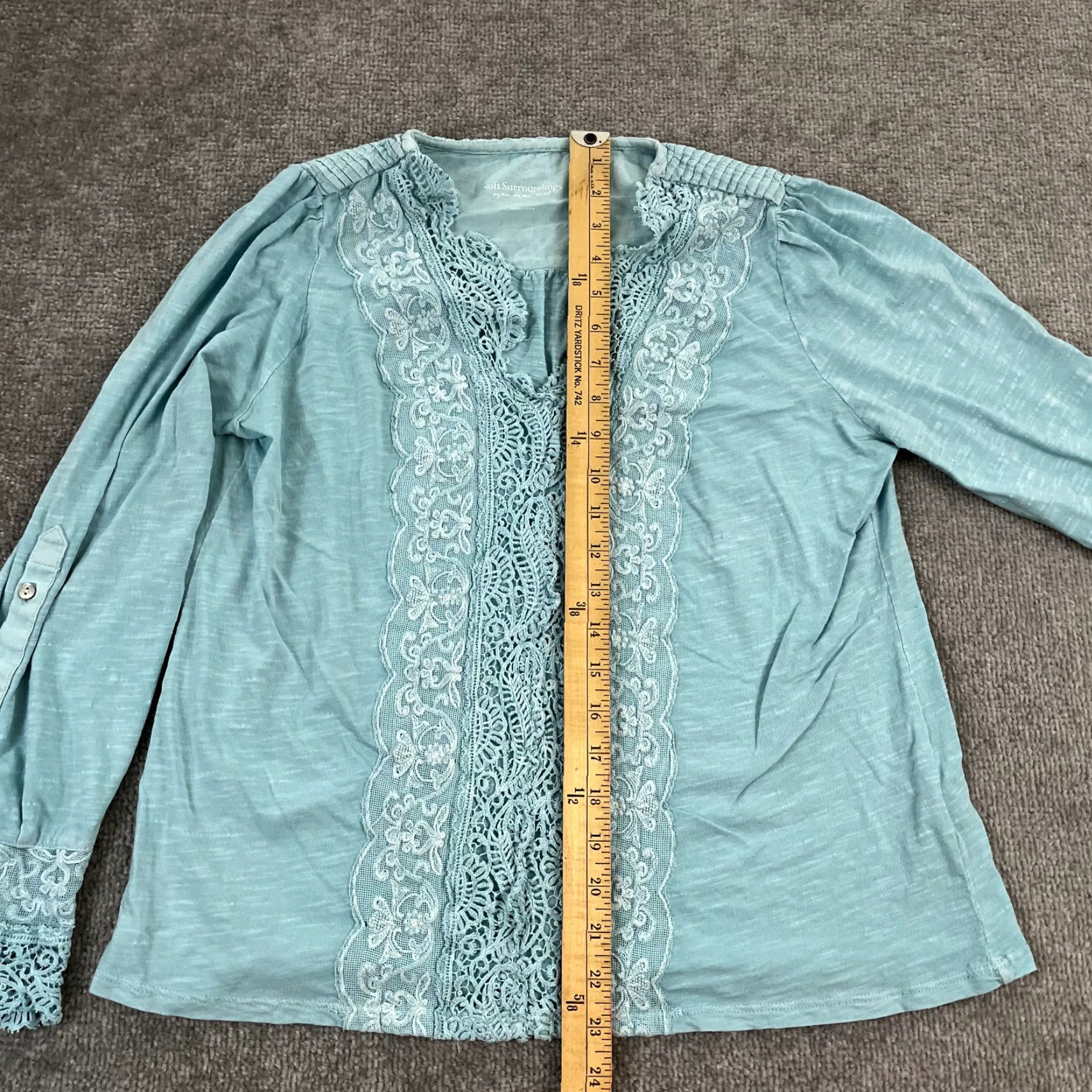 Soft Surroundings SOFT SURROUNDINGS Top Womens Medium Blue Floral Lace Fiorella Boho Lightweight Size M / US 6-8 / IT 42-44 - 4 Thumbnail