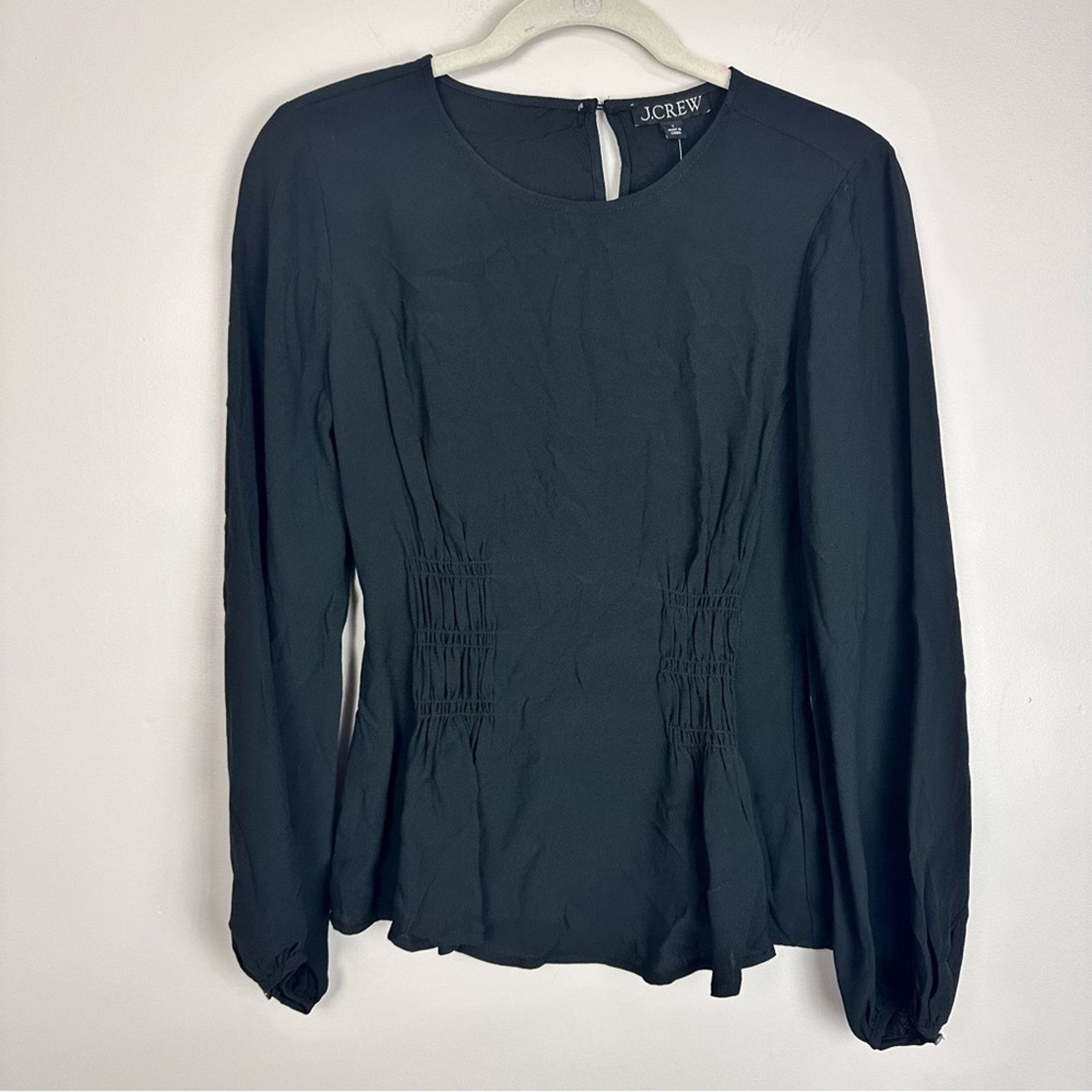 J.Crew J.CREW Shirred Waist Corset Top in Viscose Crepe Black 2 NWT Size XS / US 0-2 / IT 36-38 - 4 Thumbnail