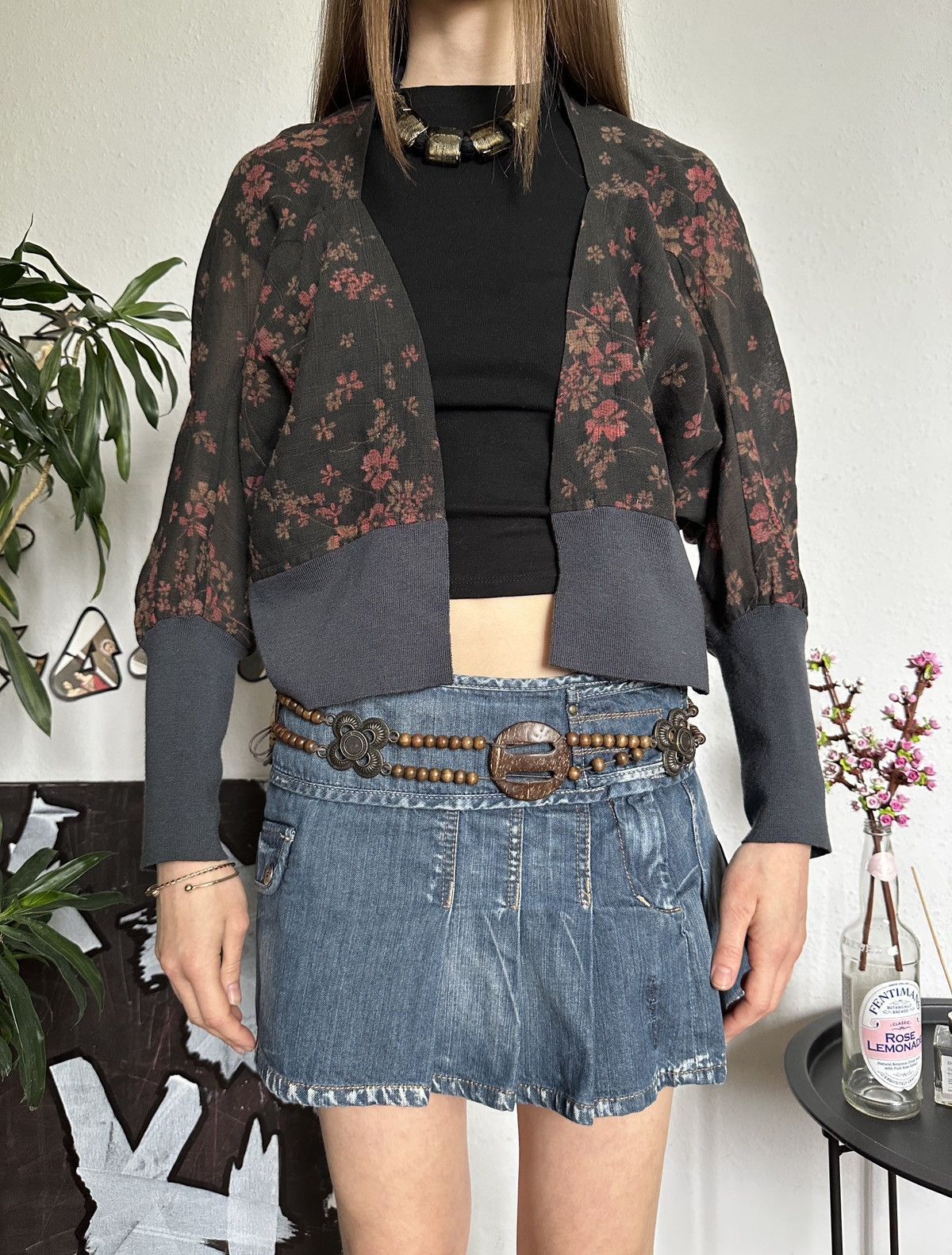 Designer × Vintage Crea Concept Vintage Floral Merino Wool Bolero Cardigan Size XS / US 0-2 / IT 36-38 - 4 Thumbnail