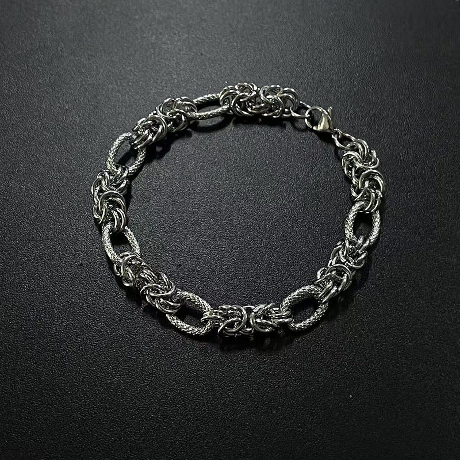 Vintage Silver Textured Chain Link Men's Bracelet Size ONE SIZE - 4 Thumbnail