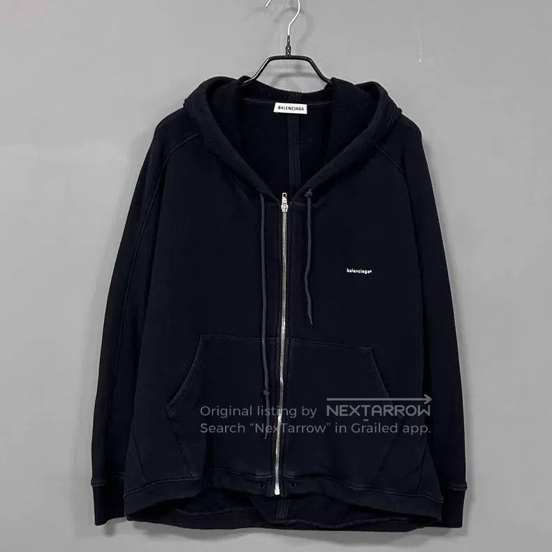 Balenciaga Balenciaga Black Small Logo Zip-Up Hooded Sweatshirt Size US M / EU 48-50 / 2 - 1 Thumbnail