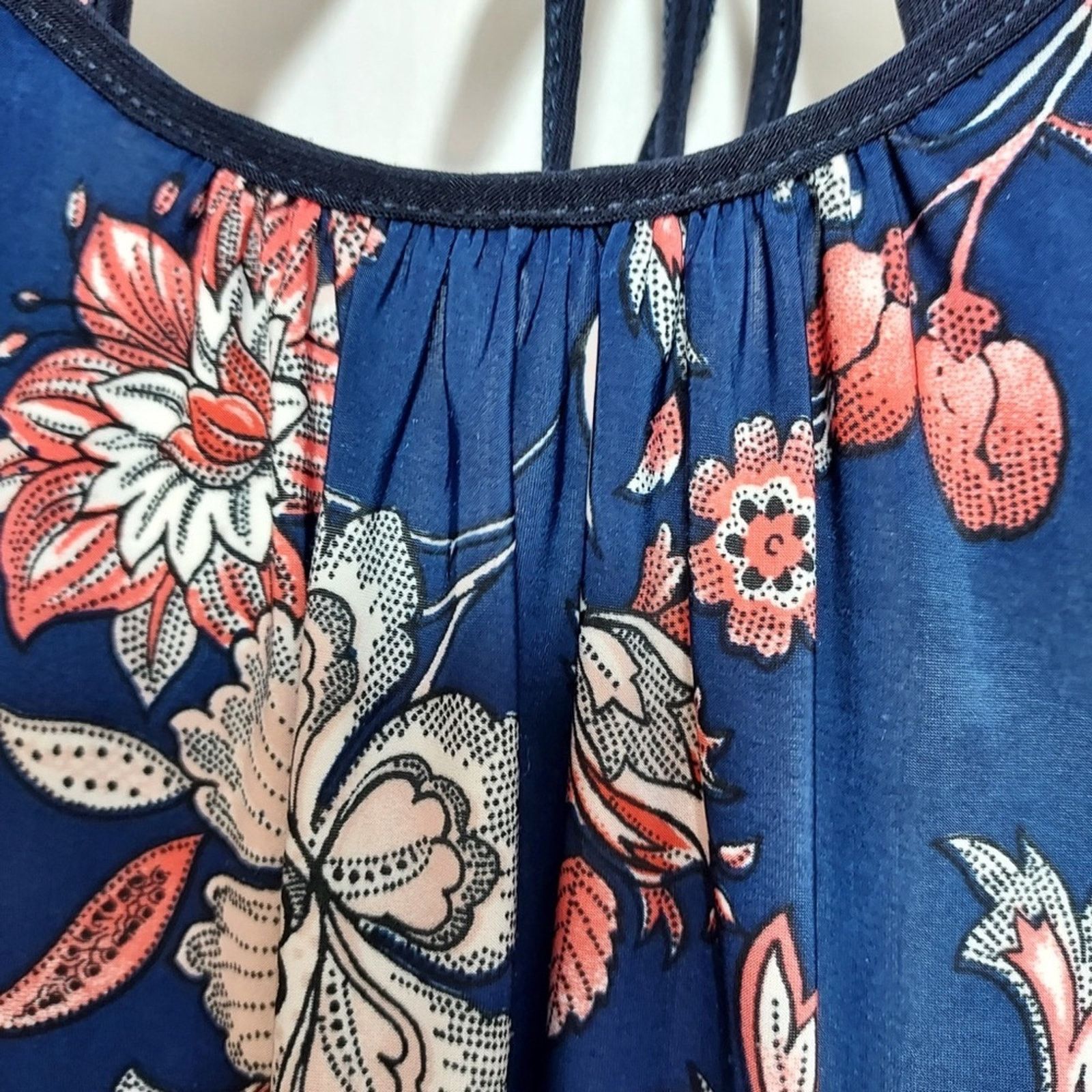 Other Lavish Blue Multicolor Floral Key Hole Tie Back Tank Top Size S / US 4 / IT 40 - 7 Thumbnail