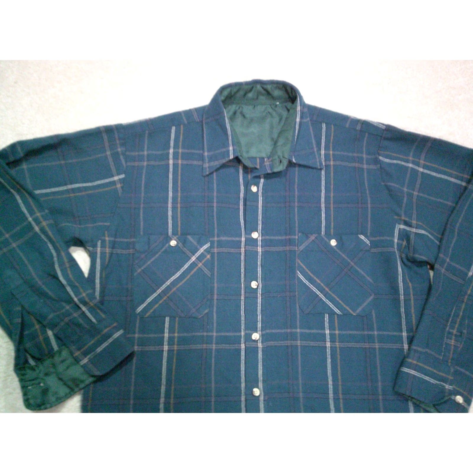 Van Heusen VINTAGE Van Heusen 417 Button Up Shirt Mens Large Green 70s Acrylic Plaid Long Sleeve Button-Up Shirt Mens Green 70s Size US L / EU 52-54 / 3 - 3 Thumbnail
