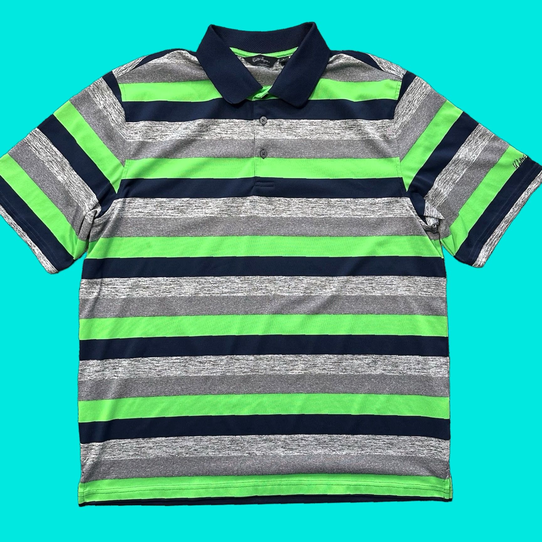 Vintage Walter Hagen Polo Shirt Mens L Striped Green Navy Collared Short Sleeve Golf Polo Size US L / EU 52-54 / 3 - 1 Thumbnail