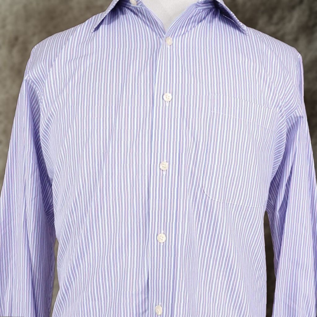 Vintage Kirkland Signature Shirt Mens 16.5 34 Purple Blue Stripe Non Iron Cotton Size US L / EU 52-54 / 3 - 1 Thumbnail