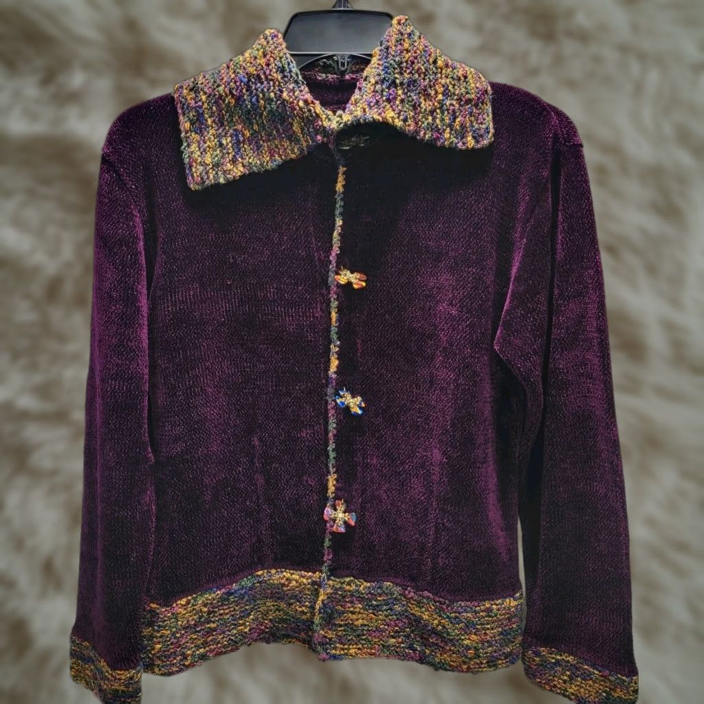 Velvet VINTAGE Sweater Sweater Wearable Art Crushed Velvet Cross Buttons Purple Jacket S Women Velvet Cross Buttons Art Jacket Purple S Womens Size S / US 4 / IT 40 - 1 Thumbnail