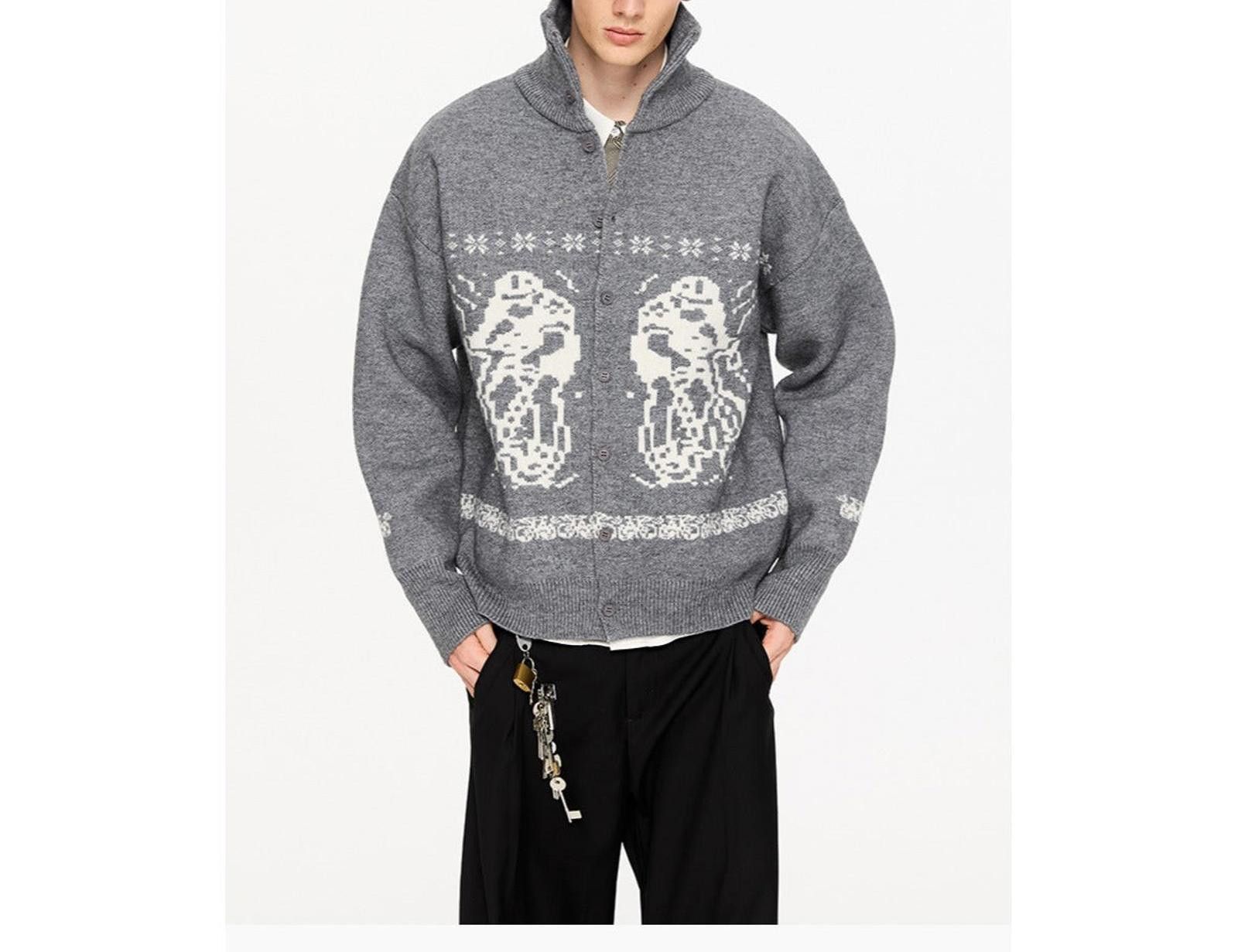 Japanese Brand Gray Zip-Up Patterned Knit Sweater Size US M / EU 48-50 / 2 - 2 Thumbnail