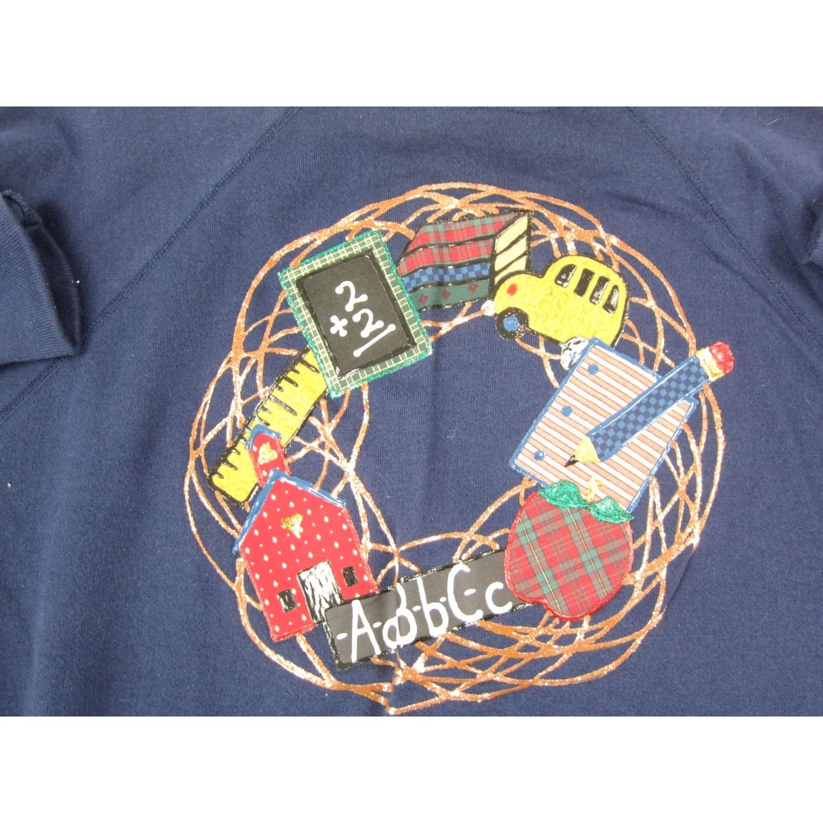 Hanes VINTAGE Hanes Sweatshirt Adult 2XL XXL Blue ABC Applique Bus Apple Made in USA 90s School Size US XXL / EU 58 / 5 - 2 Thumbnail